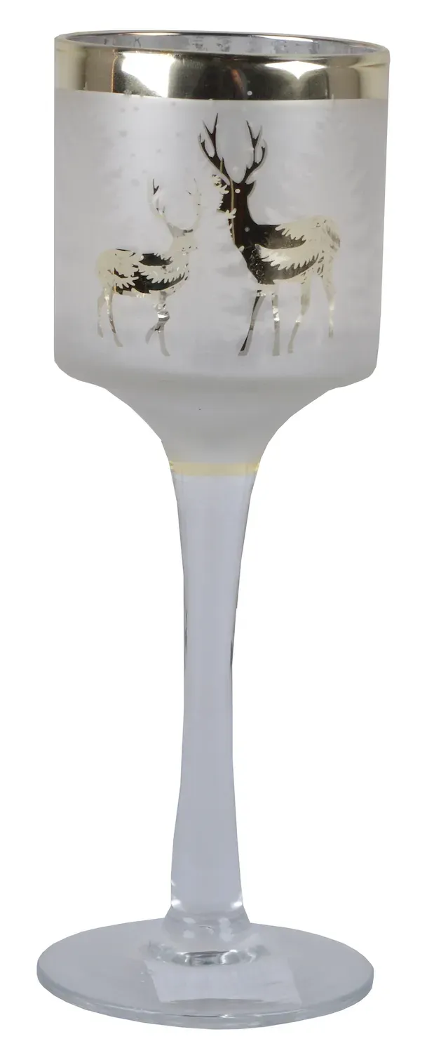 Kielich szklany Z RENIFERAMI niski złoty