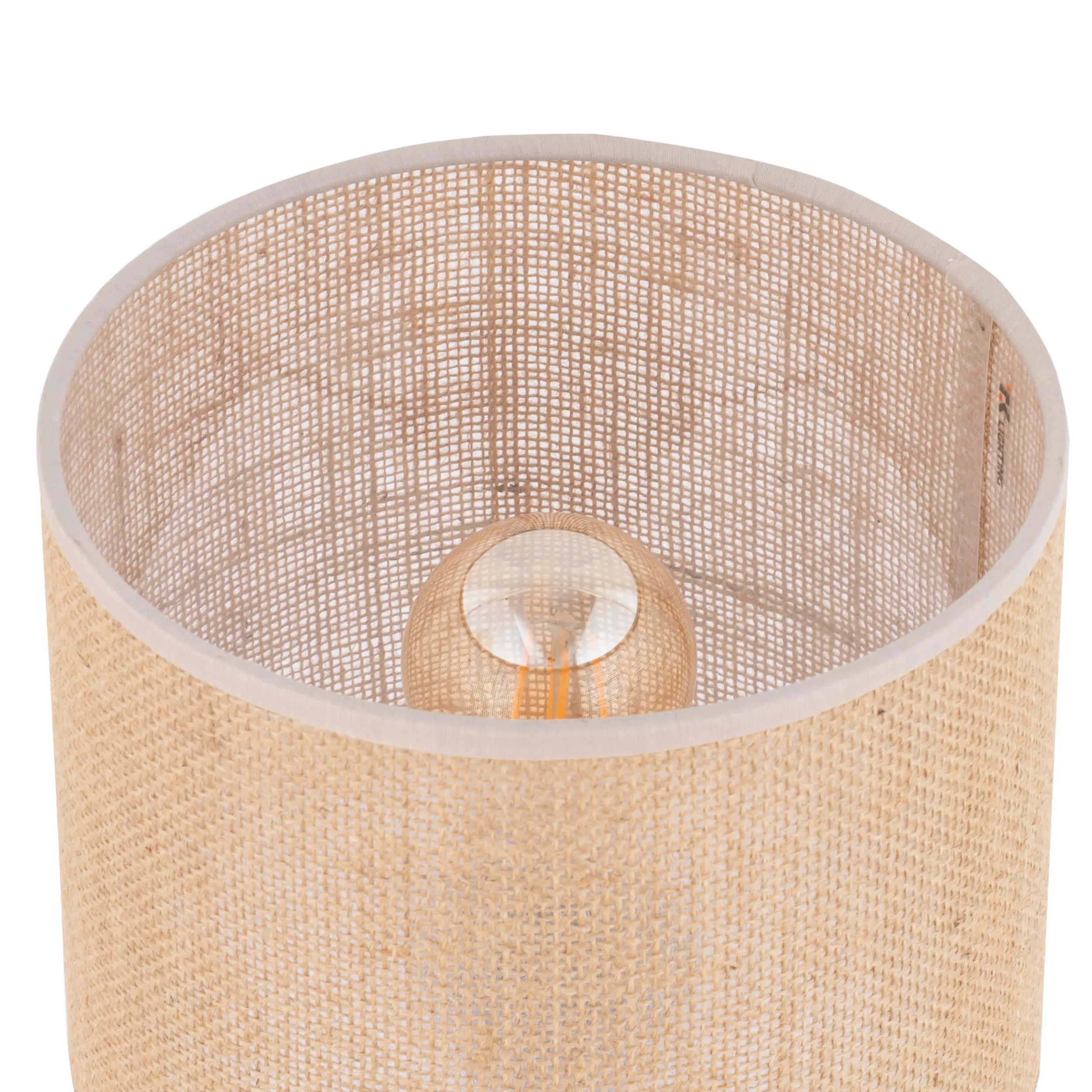 Lampka nocna JUTA czarna z brązowym okrągłym abażurem z tkaniny plecionki 52x20cm - TK_5100