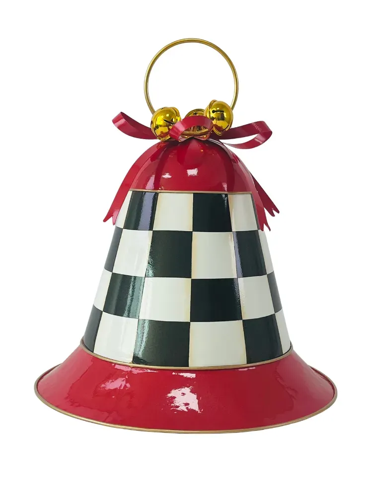 Dzwonek metalowy w biało-czarną KRATKĘ MAXI 1678 czerwony