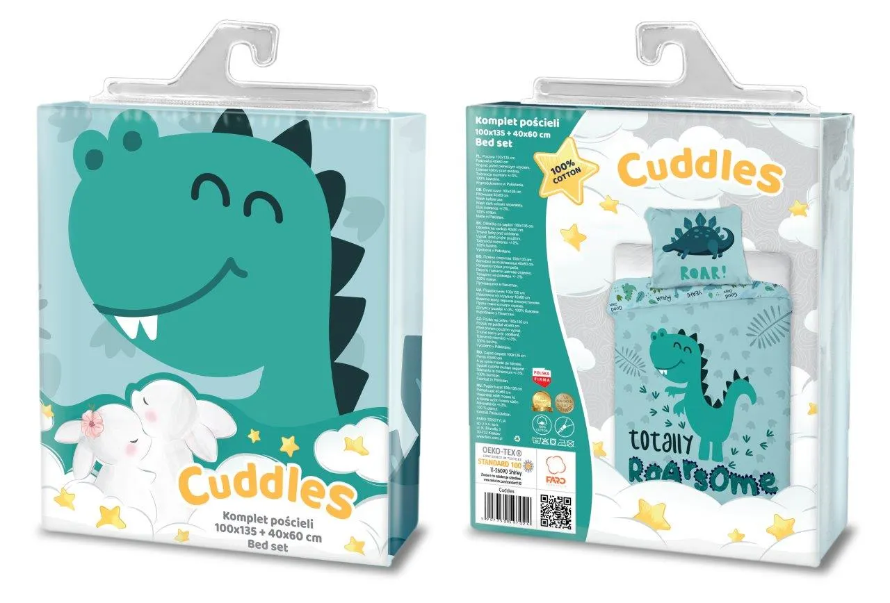 Pościel komplet dla dzieci PRZYTULAKI 019 bawełna 100X135+40X60 DINOZAUR wielokolorowy - FARO_30435
