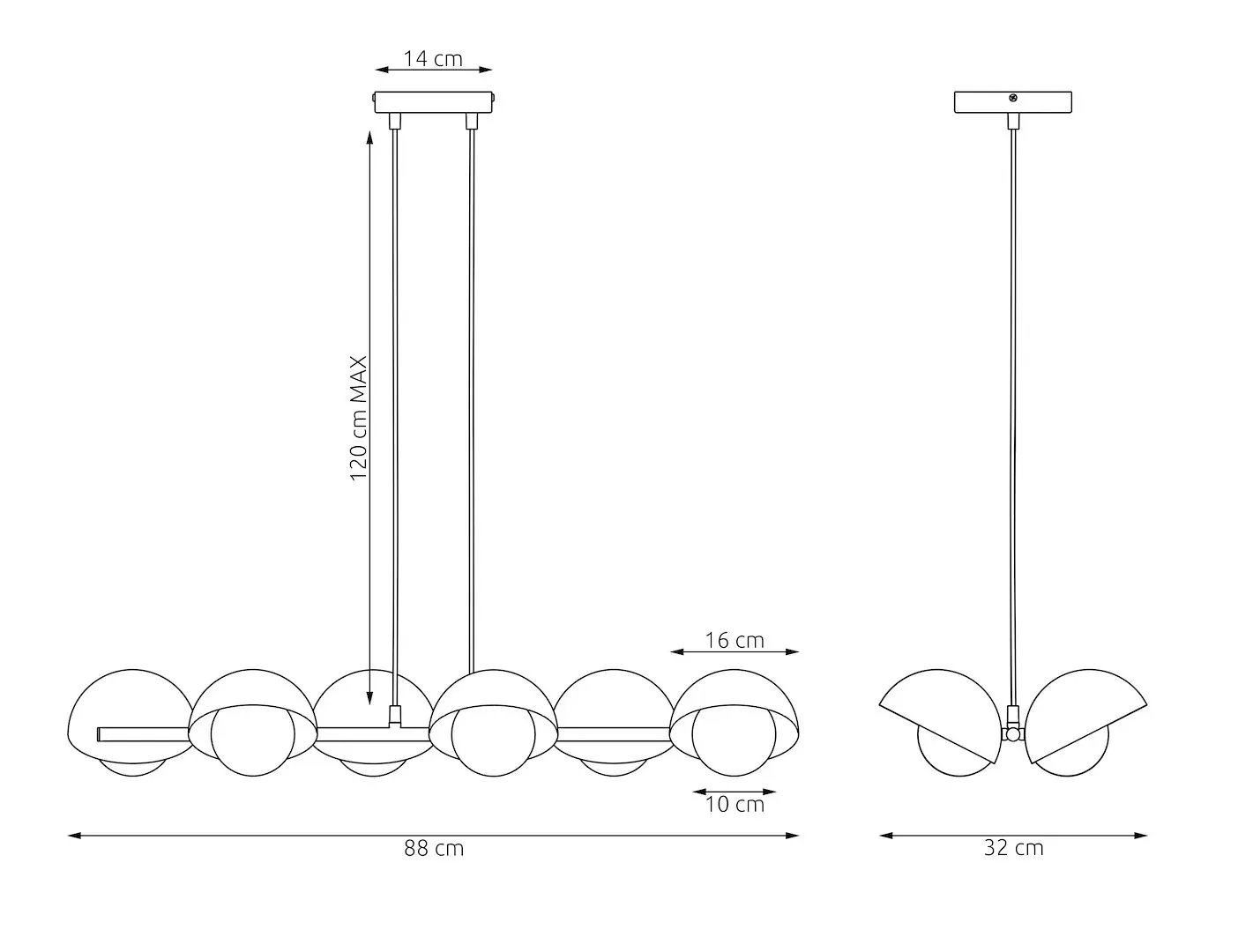 Lampa wisząca metalowa BOOM 6 czarna - 1589/6