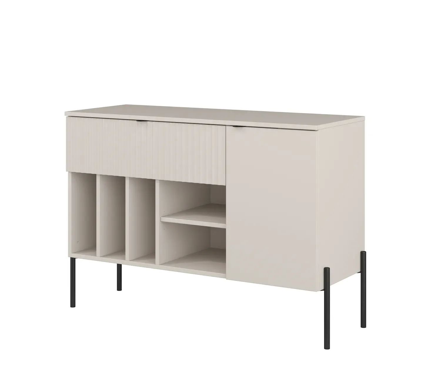 Komoda z szafką i szufladą ORE 105 cm kaszmir ryflowany front czarne nóżki