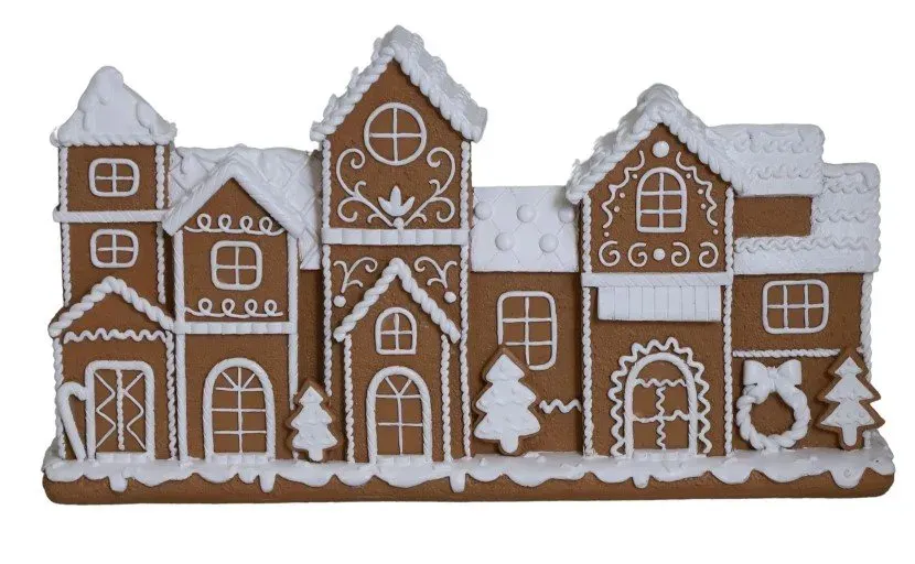 Dekoracja DOMKI PIERNIKOWE 8619 biało-brązowe Dekoracja DOMKI PIERNIKOWE 8619 biało-brązowe