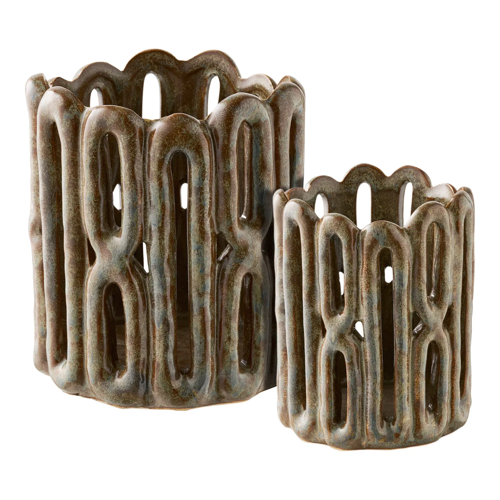 Świeczniki ceramiczne CANDLE - zestaw 2 sztuk brązowe