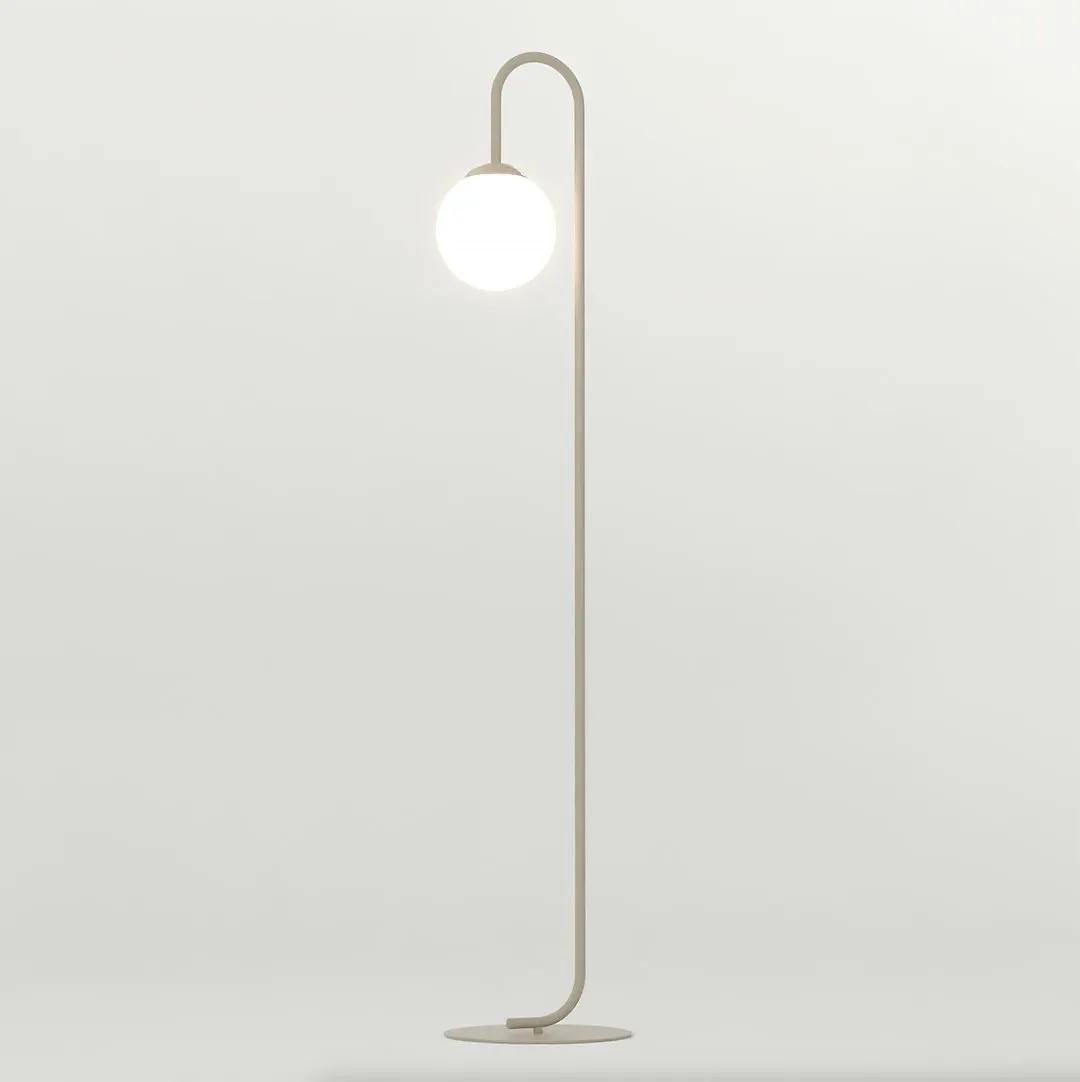 image lampa podłogowa, lampka stojąca, konstrukcja metalowa, biała kolor, okrągła żarówka