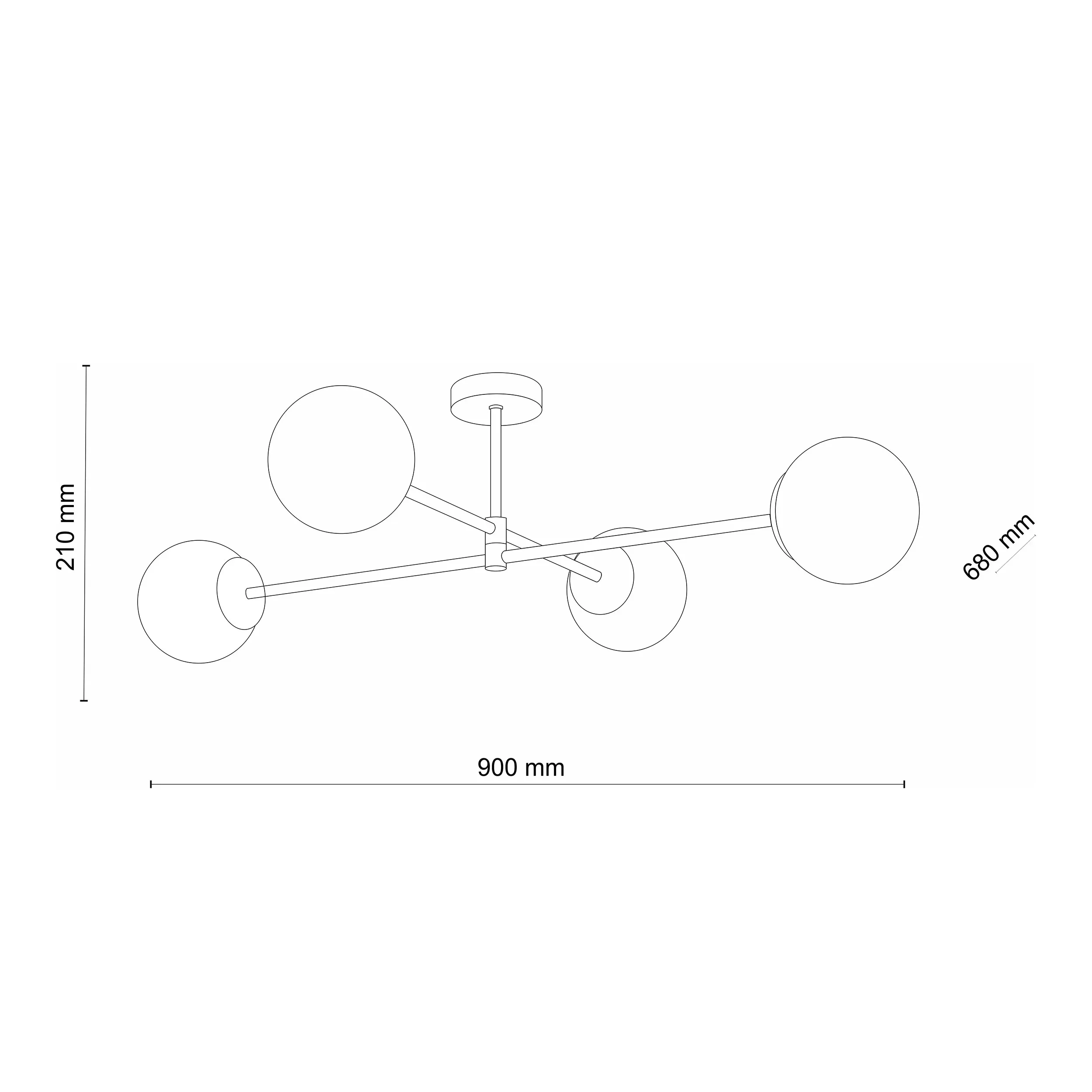 Lampa sufitowa SARIUS złota metalowa z białymi szklanymi okrągłymi kloszami 90x68x21cm - TK_4738
