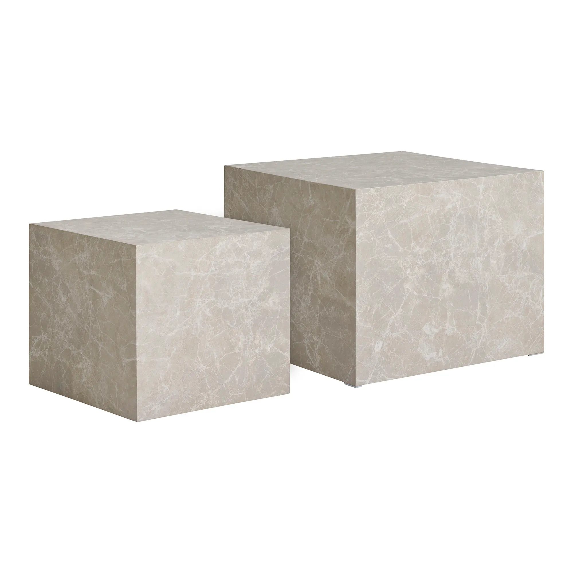 Stoliki kawowe PRAGUE (zestaw 2 sztuk: 42x42x37 - 50x50x42) - efekt marmuru, beżowy