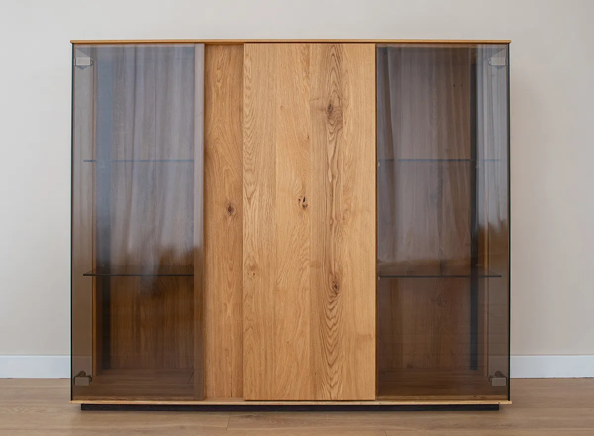 Witryna niska szklana dębowa COLLODI z oświetleniem - dąb olejowany - ZICOL13