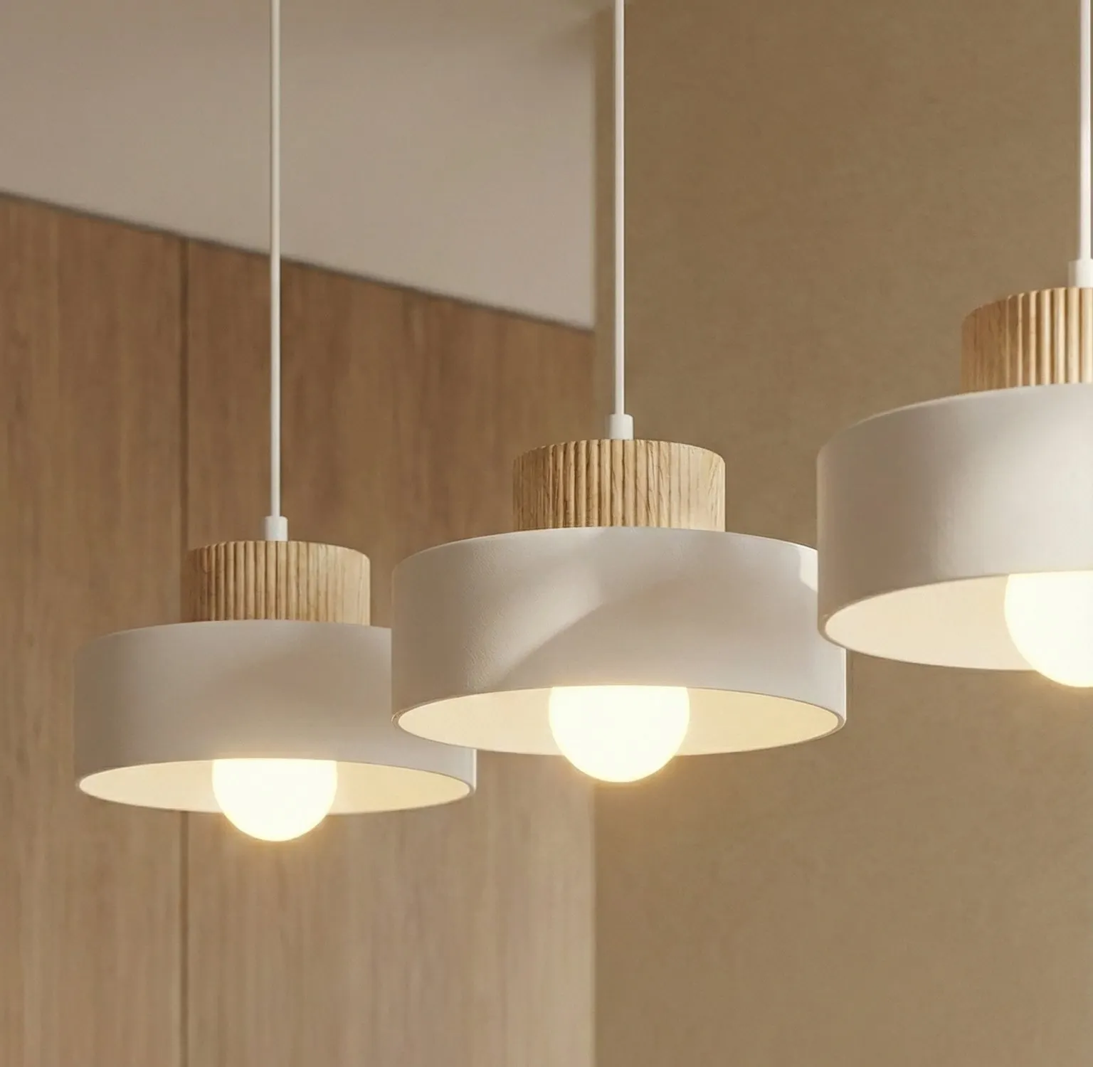 lampa wisząca, lampy sufitowe, konstrukcja drewniana, abażur drewniany, kolor kremowy