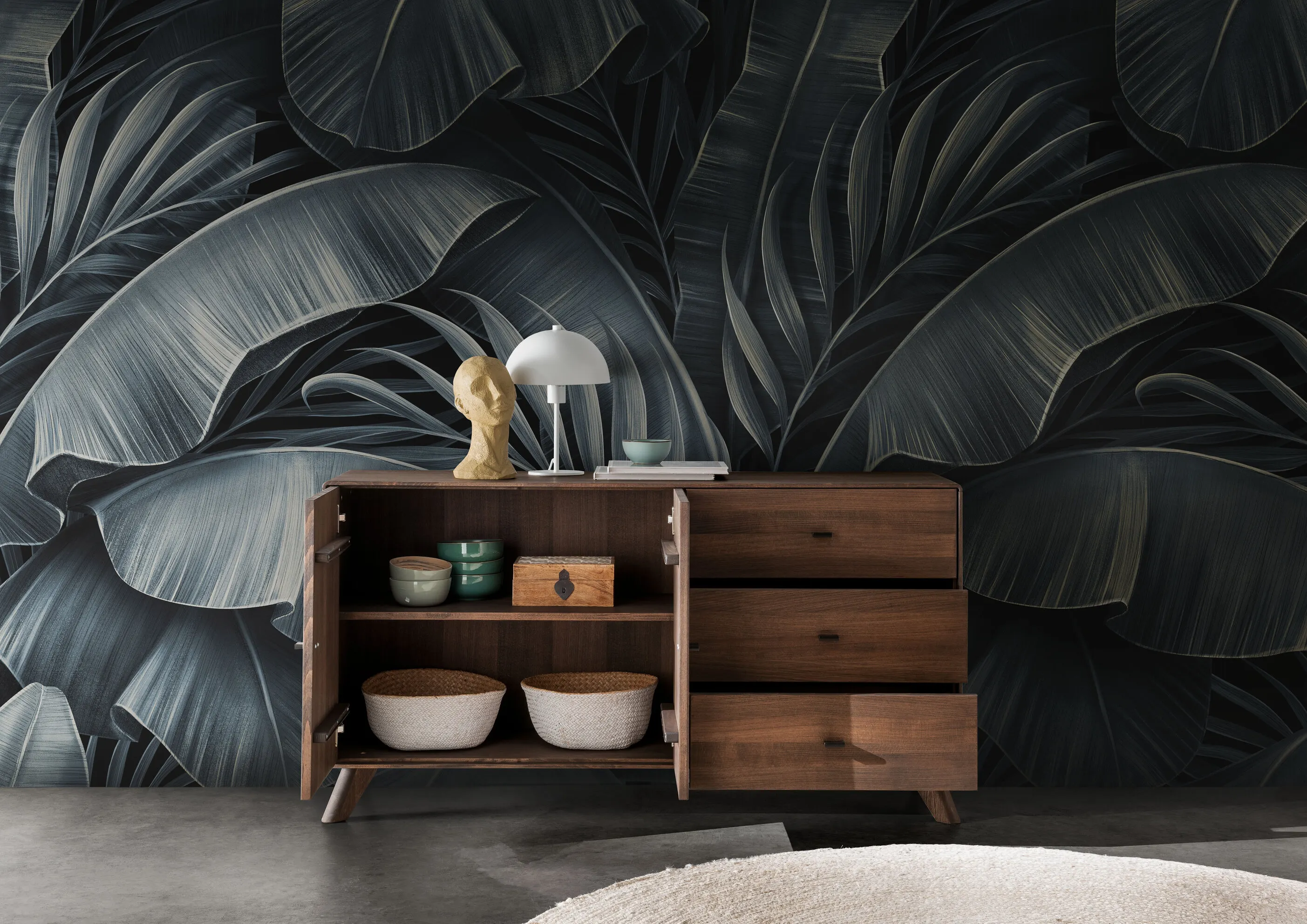 Komoda drewniana ryflowana BLISS 140x40 z 3 szufladami i szafką - GK_103624050102