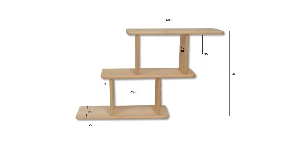 PK105_WYMIARY PK105 półka S90 W58 G20 sosna naturalny DREWMAX - 01597