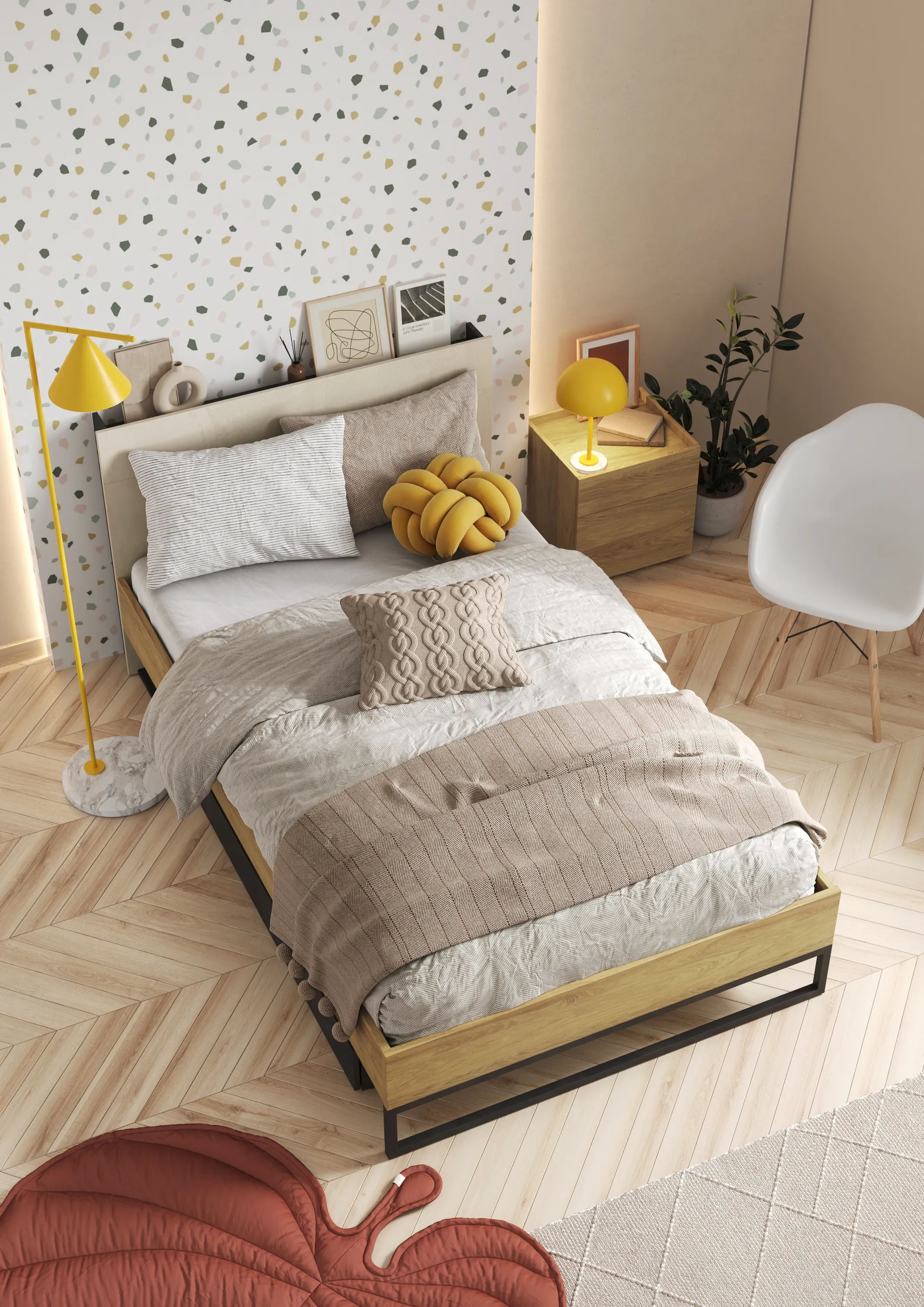 Łóżko ze stelażem Teen Flex TF-17 120x200 hikora naturalna/silk flou/surowa stal - TF17SFH
