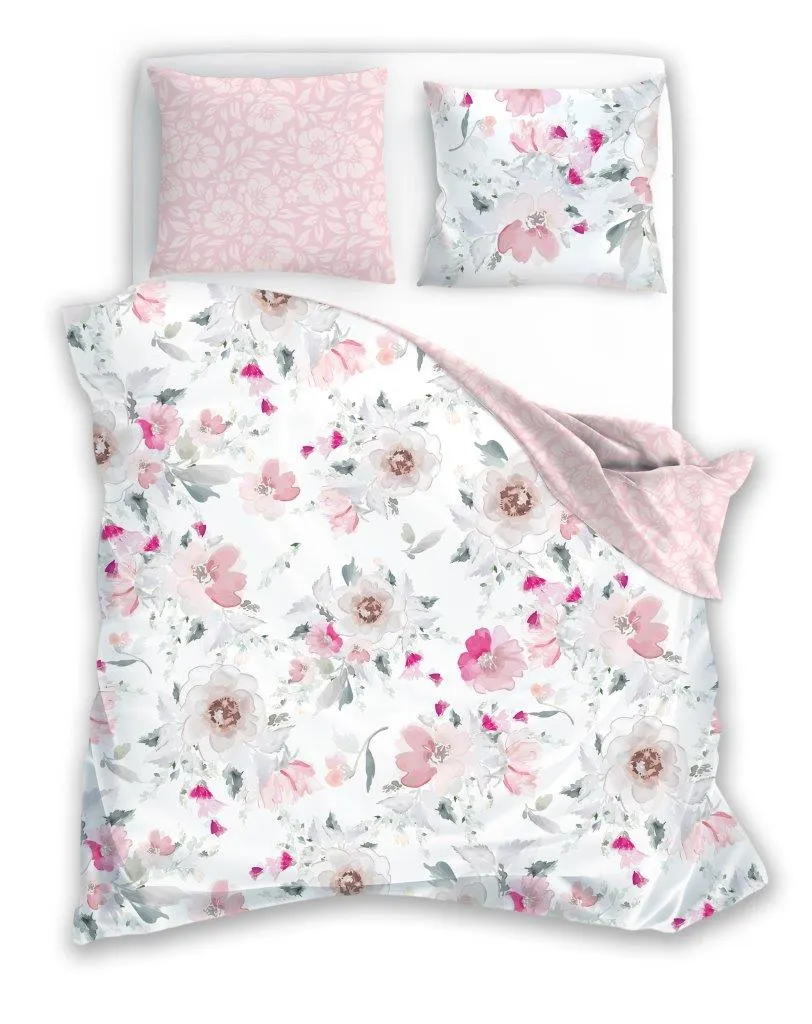 Pościel komplet MILAGRO VERDE 003 satyna bawełniana 160X200+2x70X80 różowa Poduszka, Wystrój domu, Meble, Koc