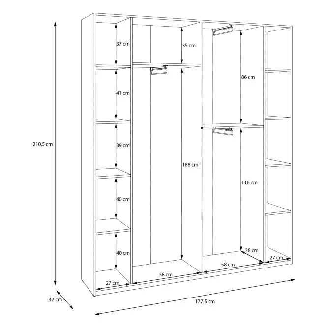 Szafa 4-drzwiowa HOME NOOK 3 drążki i półki 180cm biała - HMNS941-120