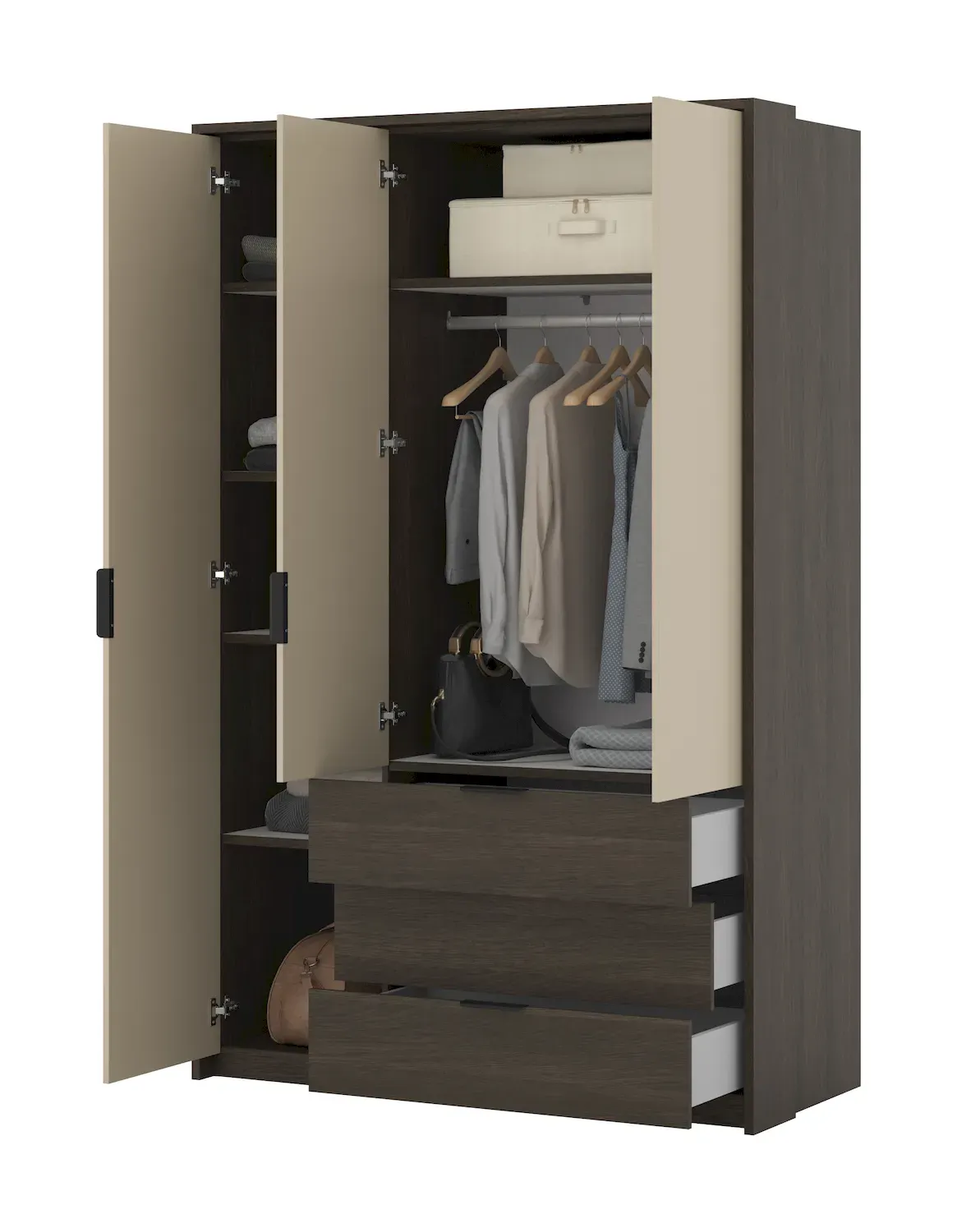 MOLA Szafa 3-drzwiowa z 3 szufladami MOLA dąb dunin jasny beż - 24D1OI19