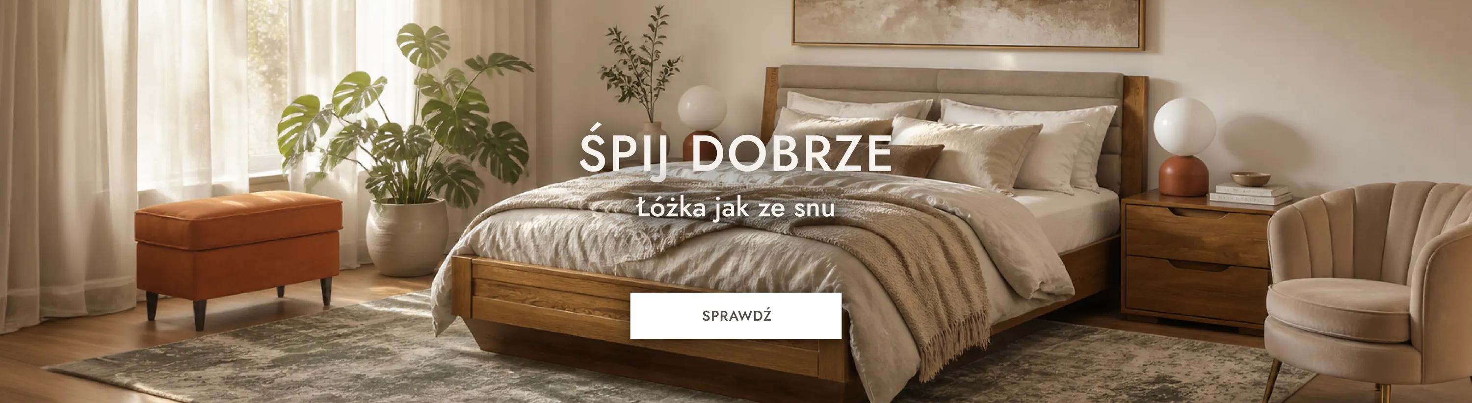 łóżko, rama łóżka, pościel, plaid, stolik nocny