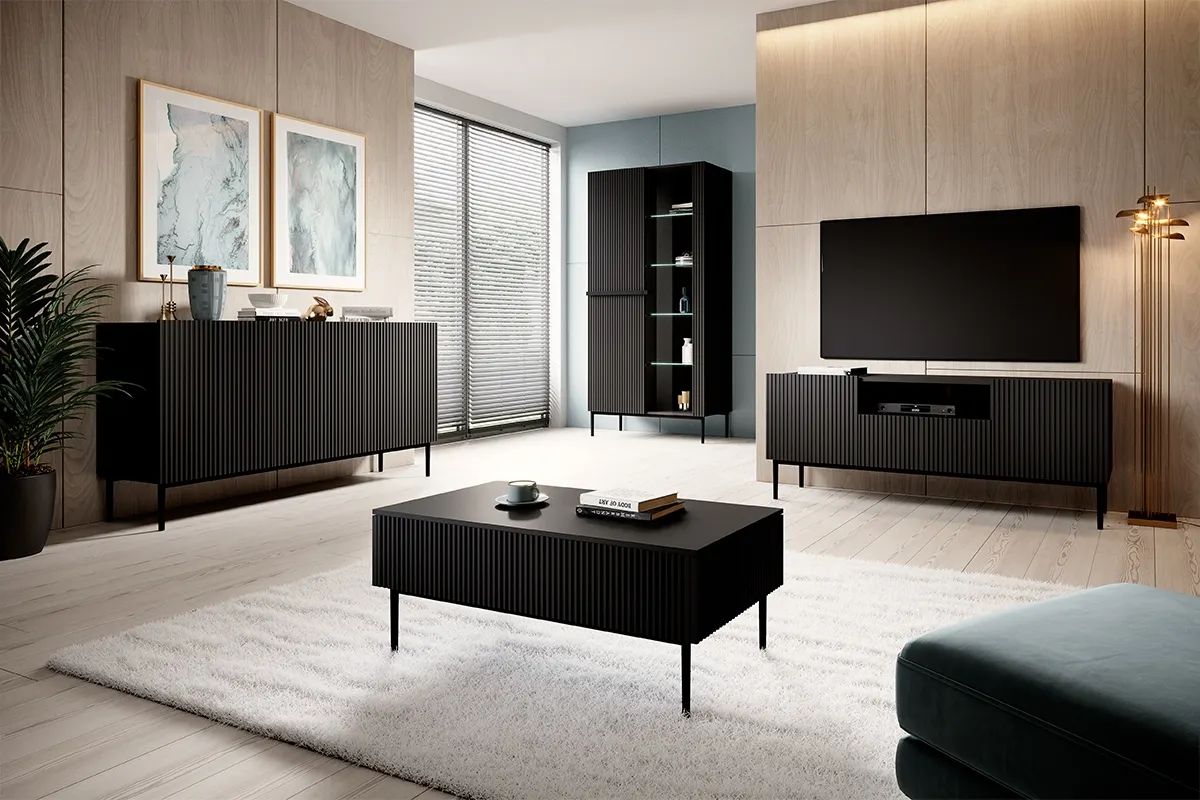 Witryna 2-drzwiowa NICOLE 100 - czarny mat - czarny stelaż - B_148113