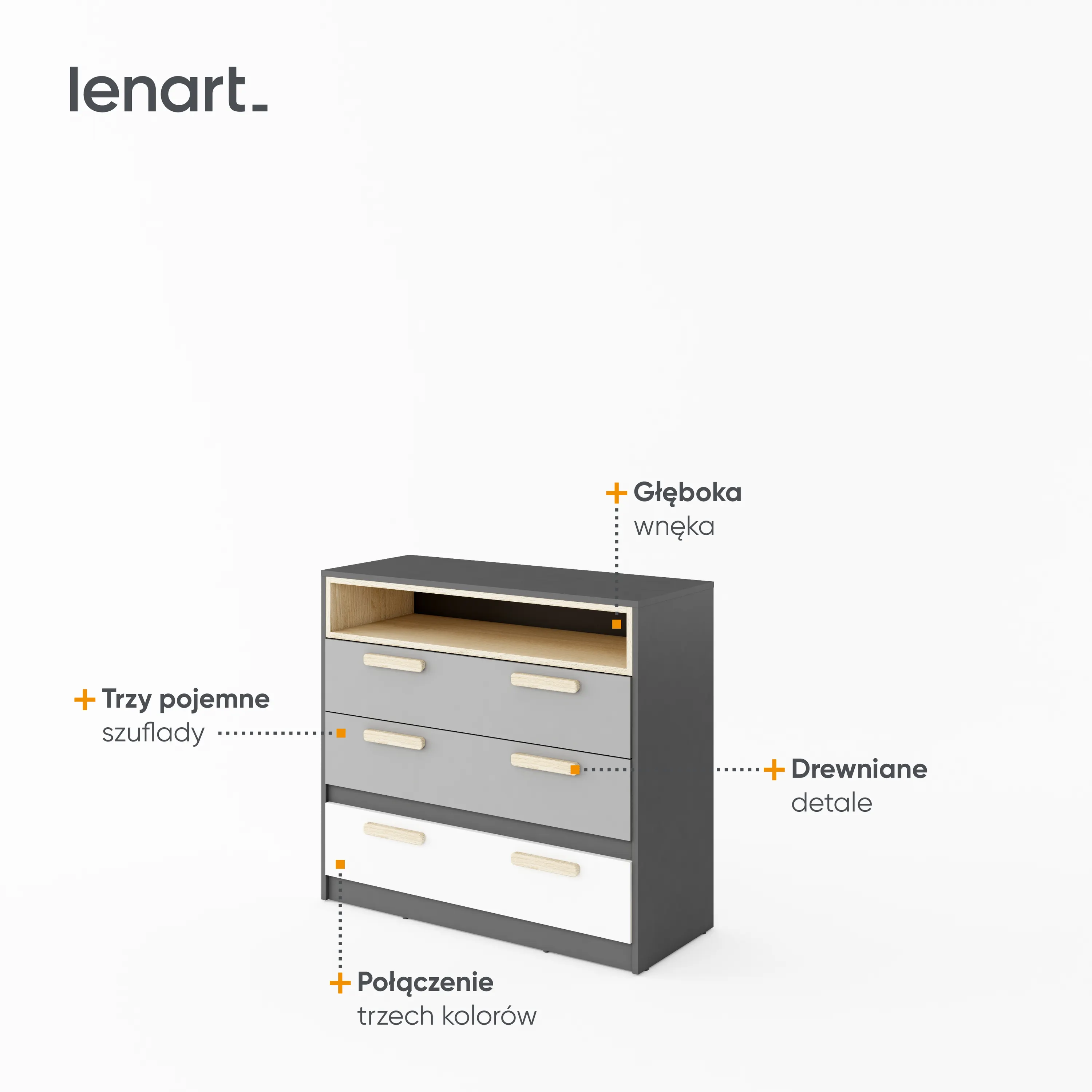 Komoda z szufladami Pok PO-08 grafit/buk ibsen/szary jasny - PO8GBS