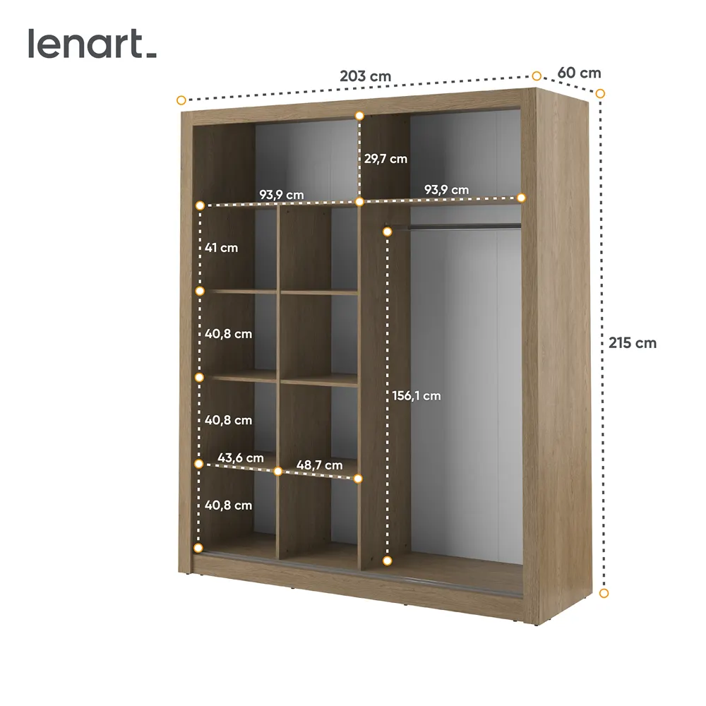 Szafa 2-drzwiowa z lustrami ARTI AR-08 203cm dąb shetland - AR8DH