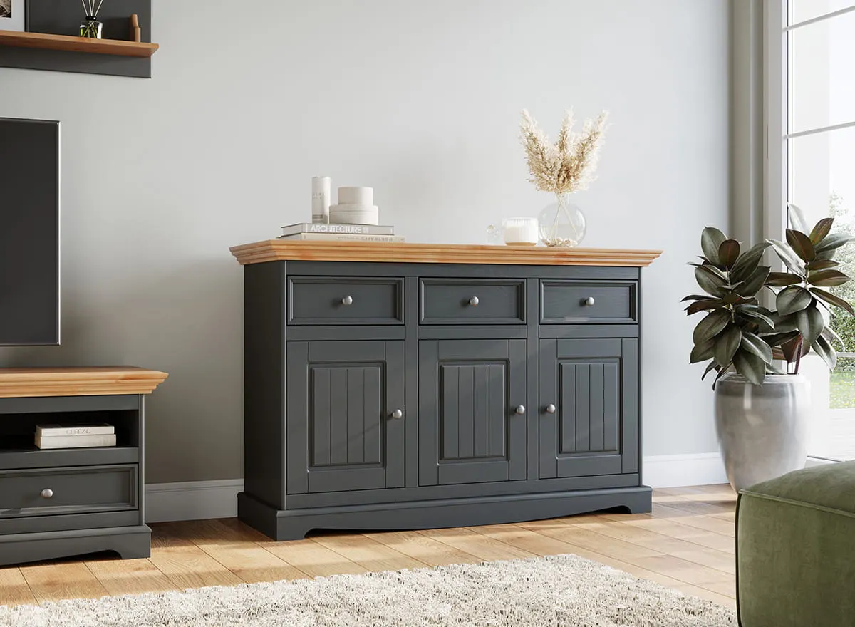 Komoda 3-drzwiowa z 3 szufladami BELLUNO ELEGANTE grafit, naturalna sosna - PL002G/P