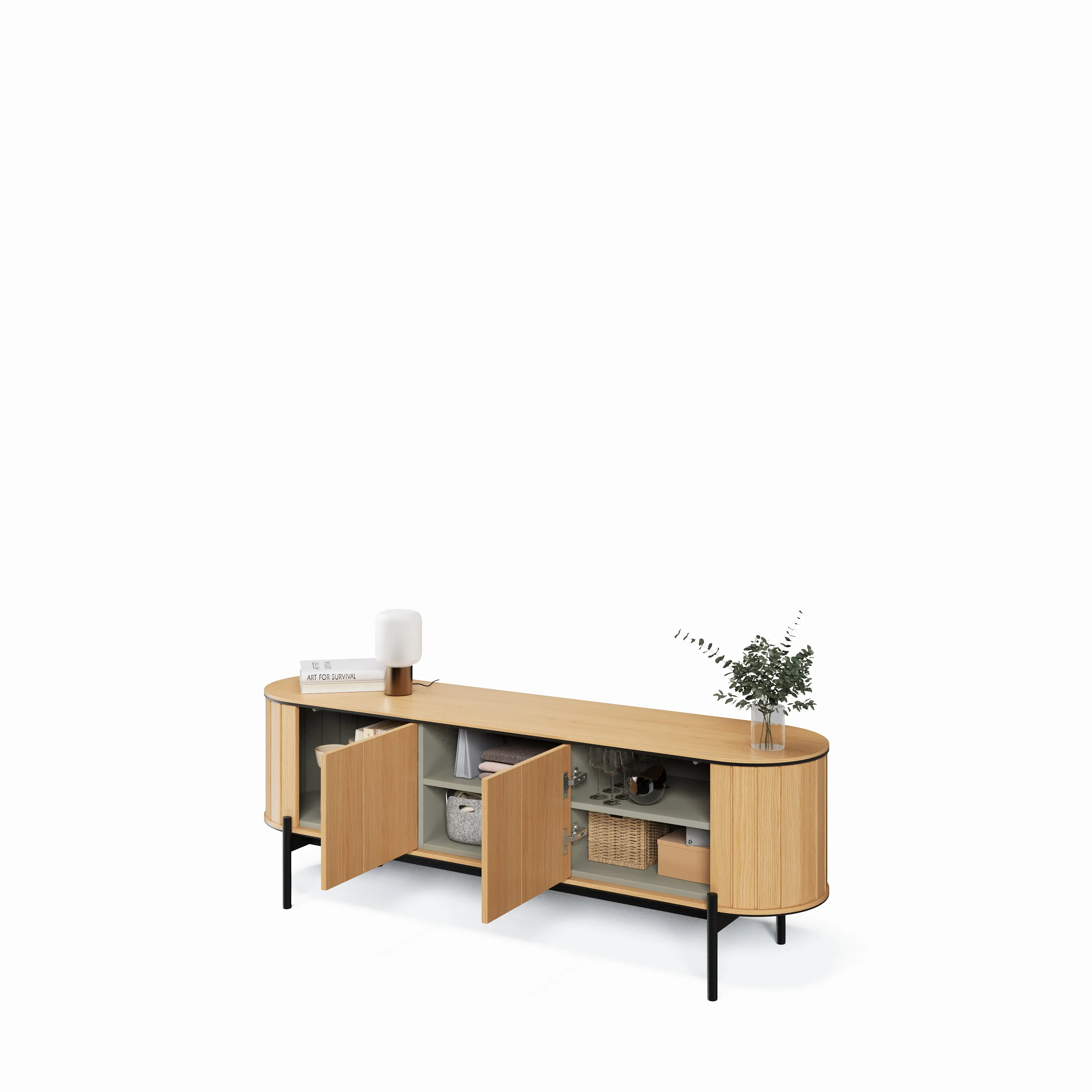 Zaokrąglona szafka RTV Rotto RT-05 168cm dąb vincenza/eukaliptus