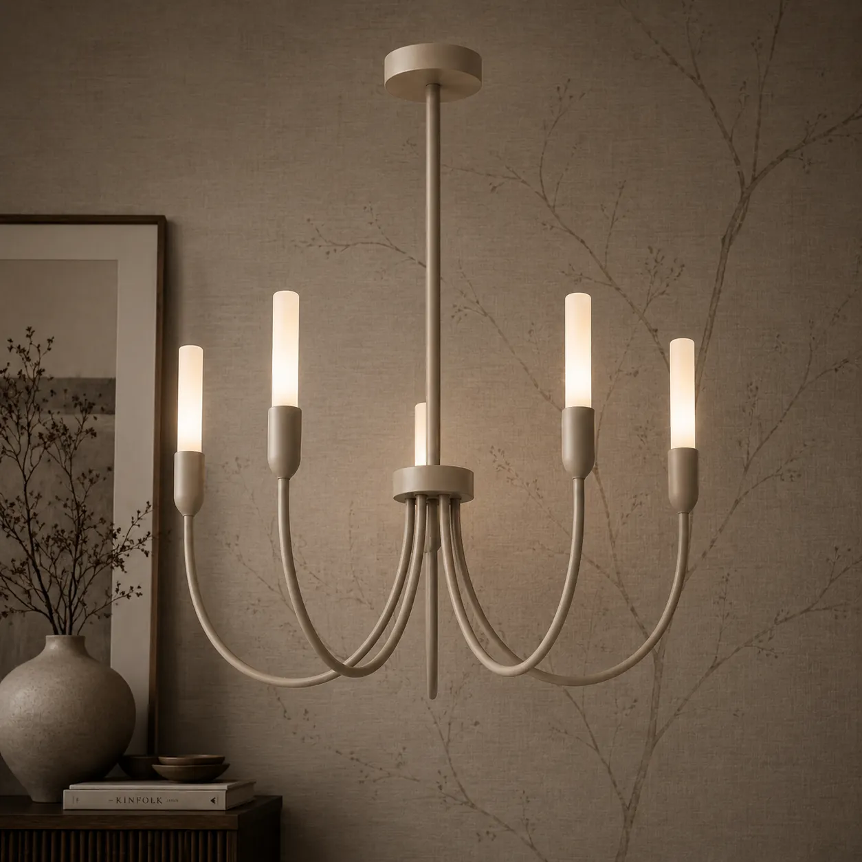image lampa wisząca, kryształowy żyrandol, metalowa konstrukcja, świetlówka LED, bursztynowy ton