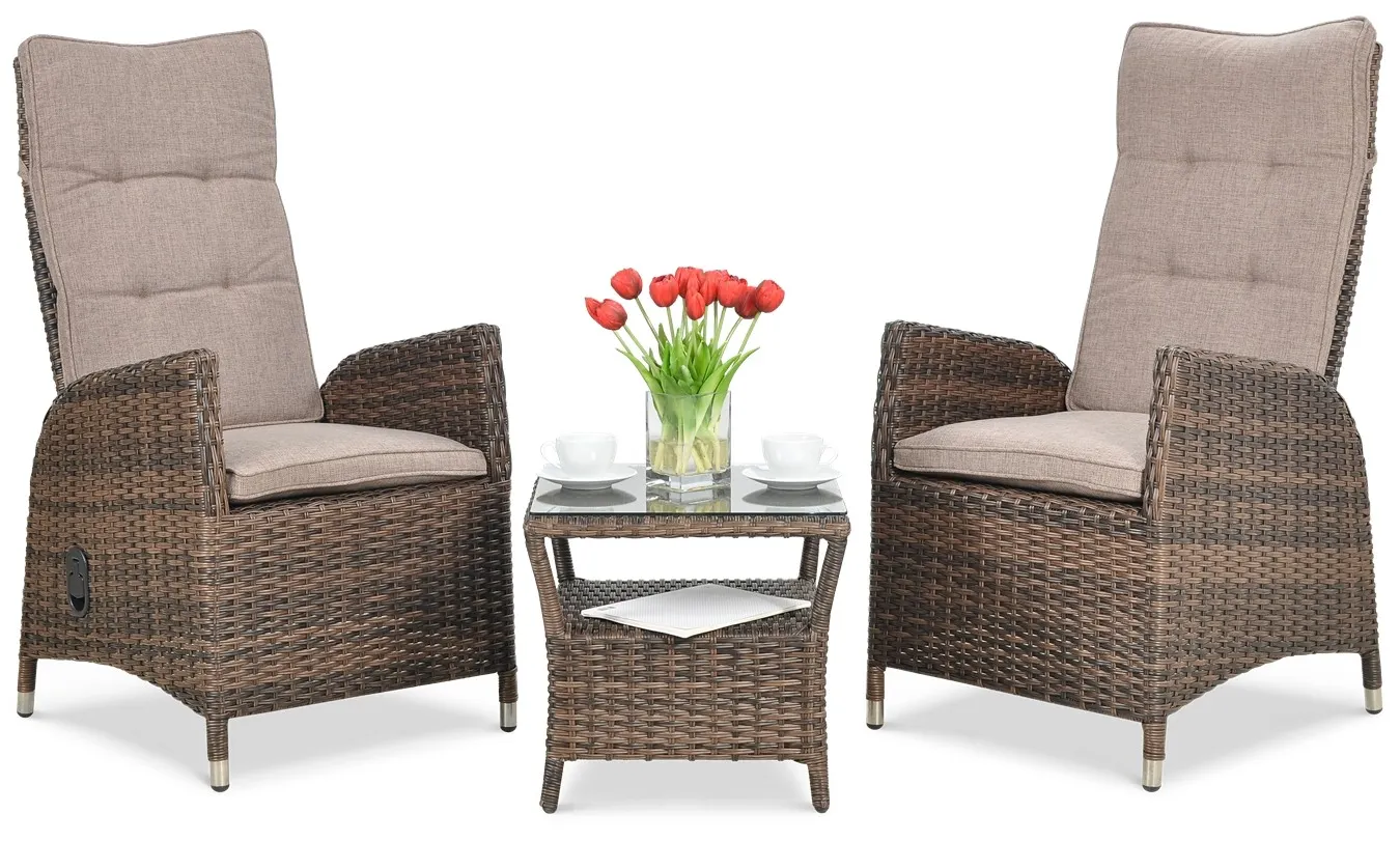 Zestaw mebli ogrodowych MALTA DUO 2 fotele + stolik technorattan brązowy - FG003042