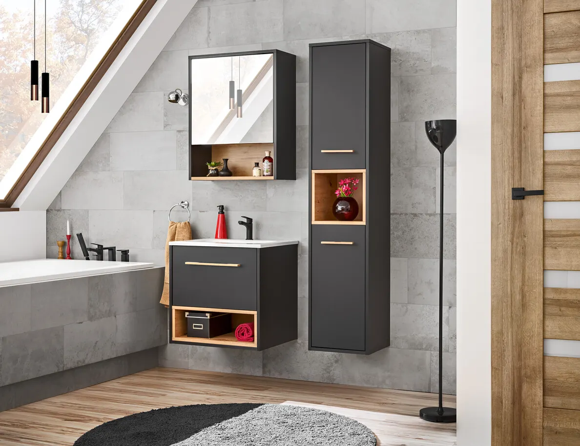 Szafka pod umywalkę BORNEO COSMOS szara, dąb artisan 120x57x46cm - BORNEO_COSMOS_854_FSC