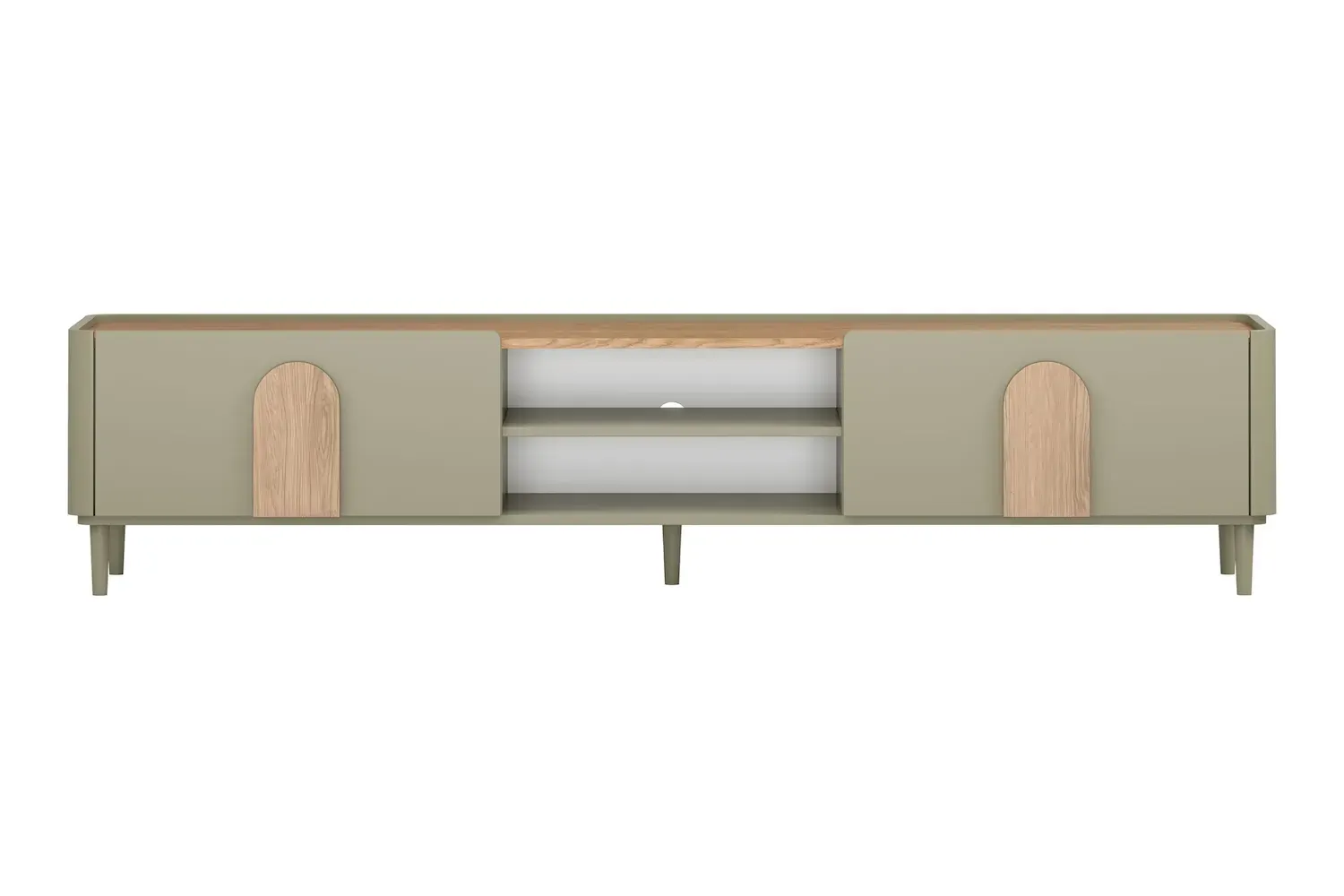 Safka RTV z klapą i szufladą AMILIO 220 - eukaliptus dąb baltic dune uchwyty dąb naturalny nogi eukaliptus - B_169228