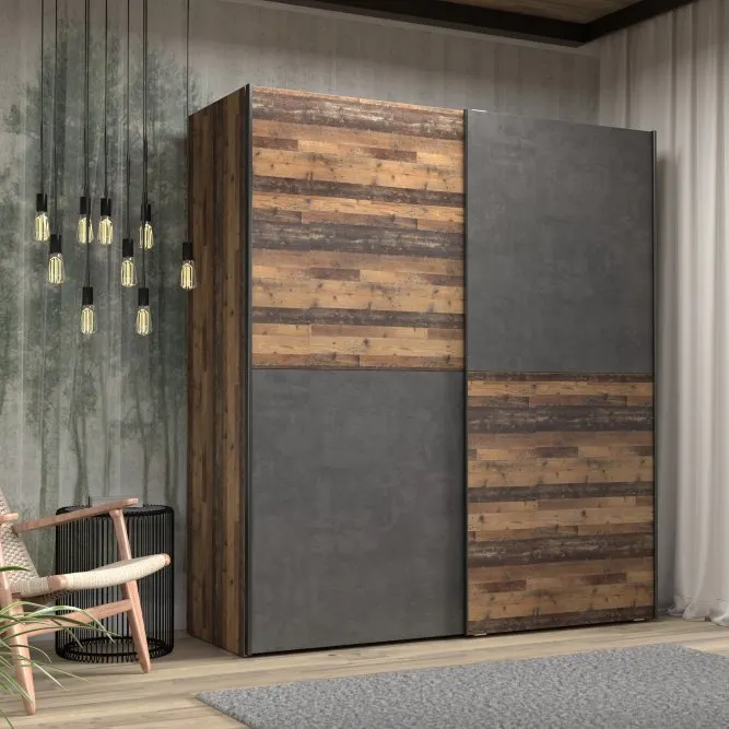 Szafa 2-drzwiowa CLIF drzwi przesuwne 170 cm,old wood vintage, beton - W3NS822X1-C754