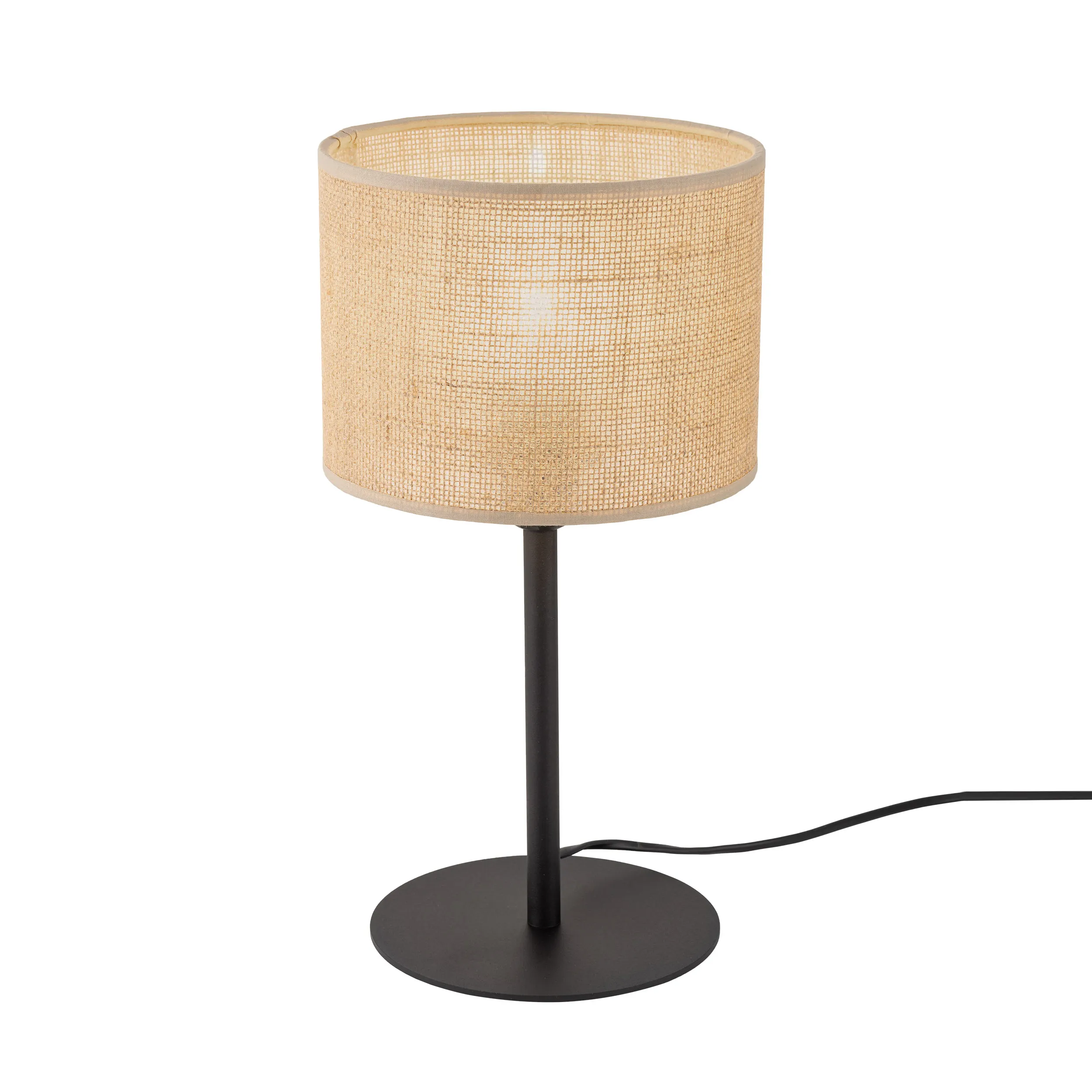 Lampka nocna JUTA czarna z brązowym abażurem okrągłym z tkaniny 39x22cm - TK_5552