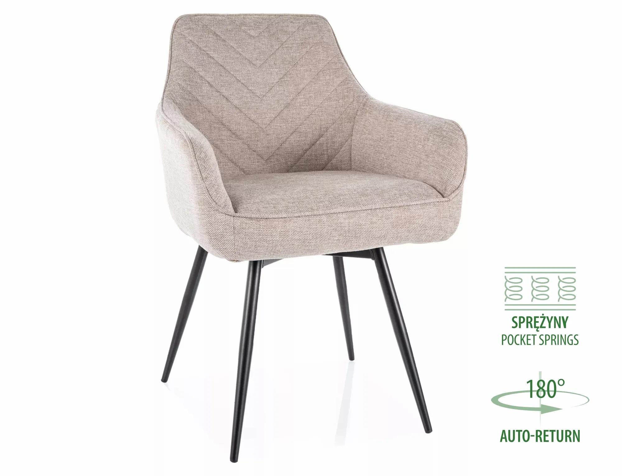 Krzesło obrotowe tapicerowane SERVIO BREGO 31 pikowane jasny beż czarne nogi