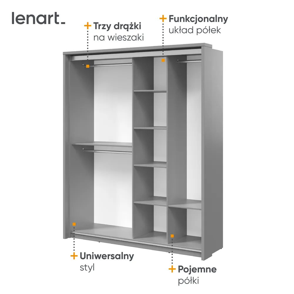 Szafa 2-drzwiowa z lustrami ARTI AR-17 180cm szara - AR17S
