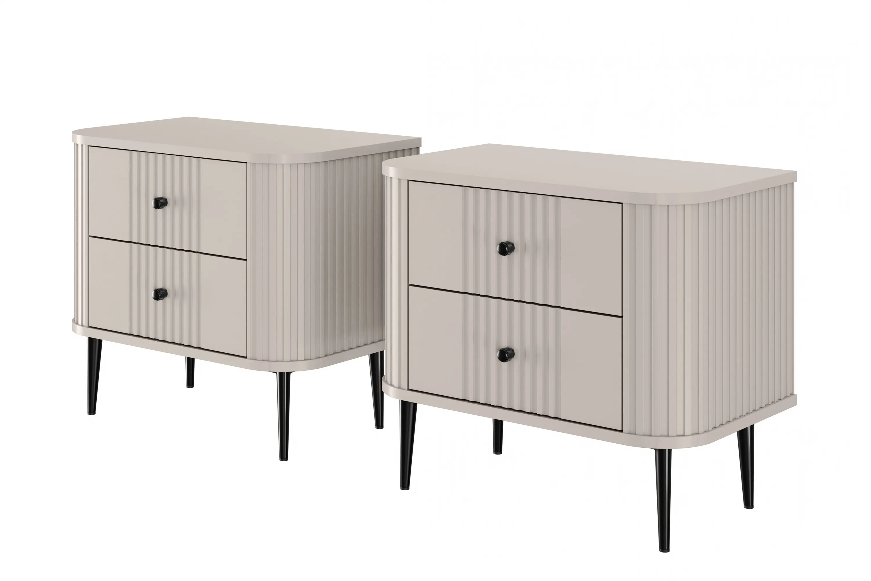 Szafka nocna z 2 szufladami VESPER 56 zestaw 2 sztuk ryflowany front cashmere czarne nogi