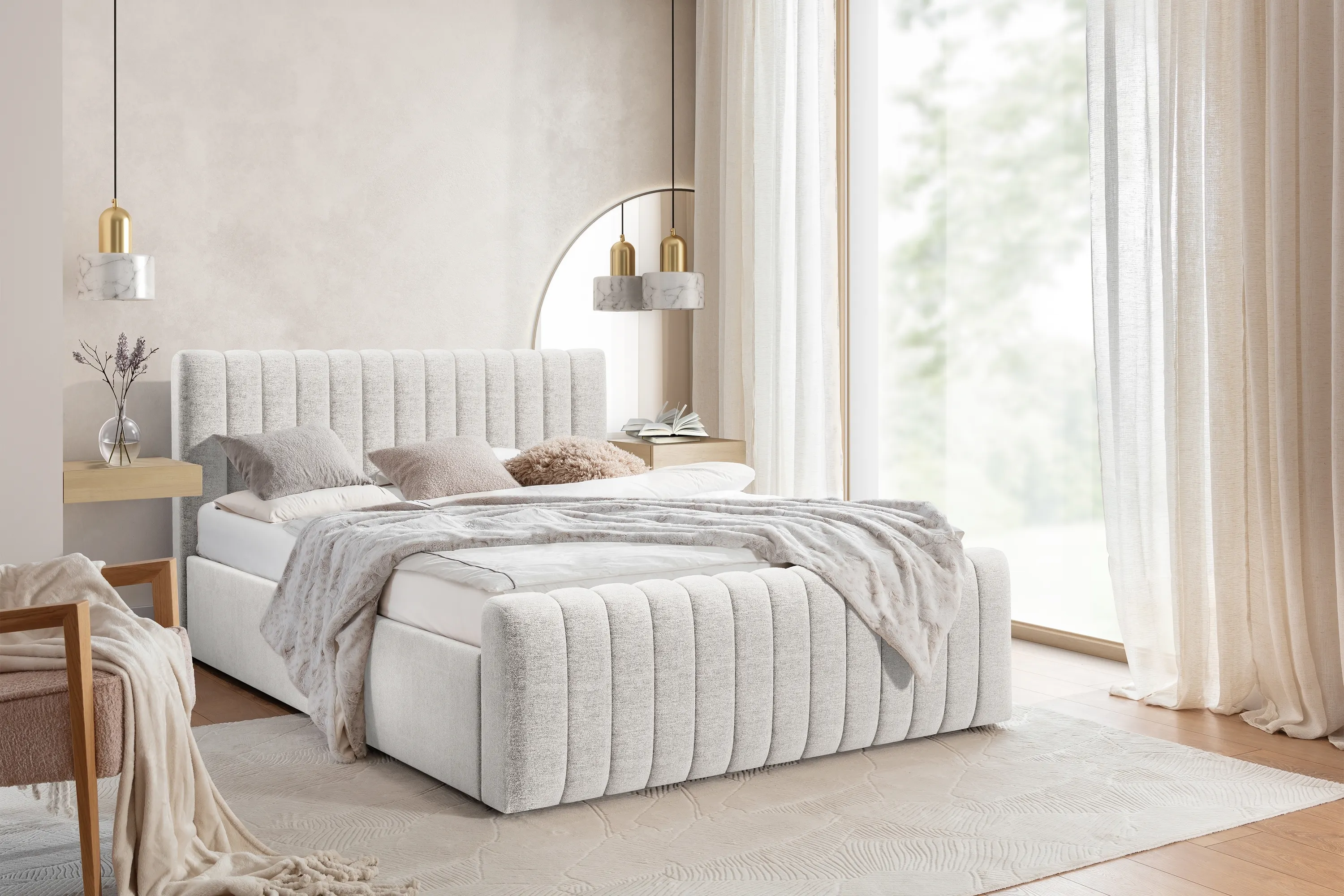 Łóżko Nicole z pojemnikiem / 160x200 / Raven 22 - jasny beż - B_158744