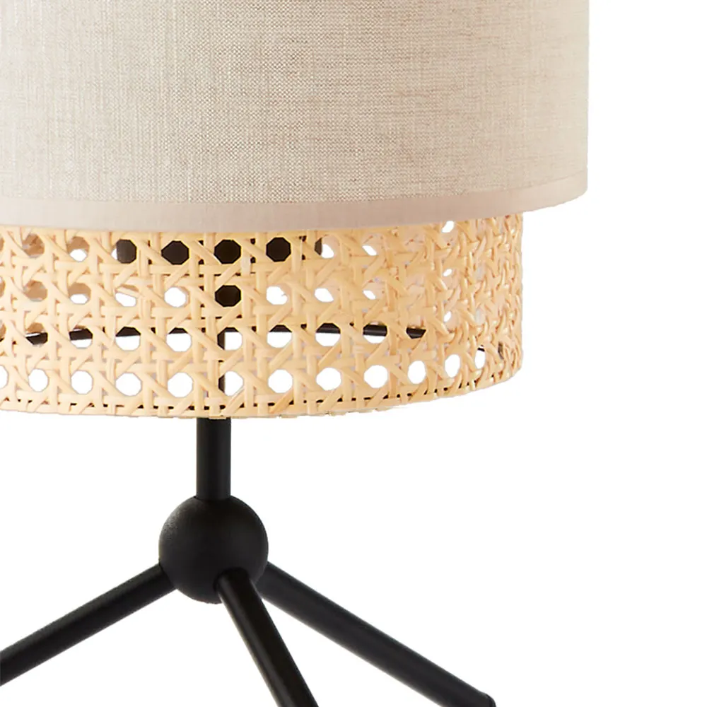 Lampka nocna BOHO NATURE czarna z brązowym kloszem z tkaniny i plecionki 40x20cm - TK_5577