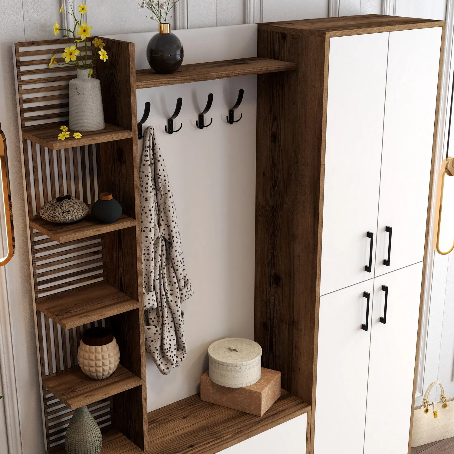 Zestaw do przedpokoju z szafą na buty VIYANA biały orzech - ASI_845HCT4224