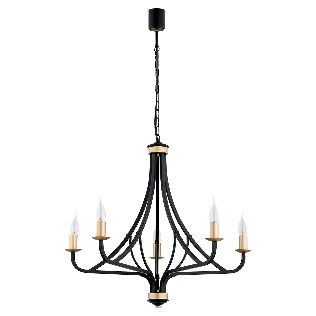 Żyrandol LORENZO metalowy czarny na łańcuchu ze złotymi elementami 179x70cm - 2171