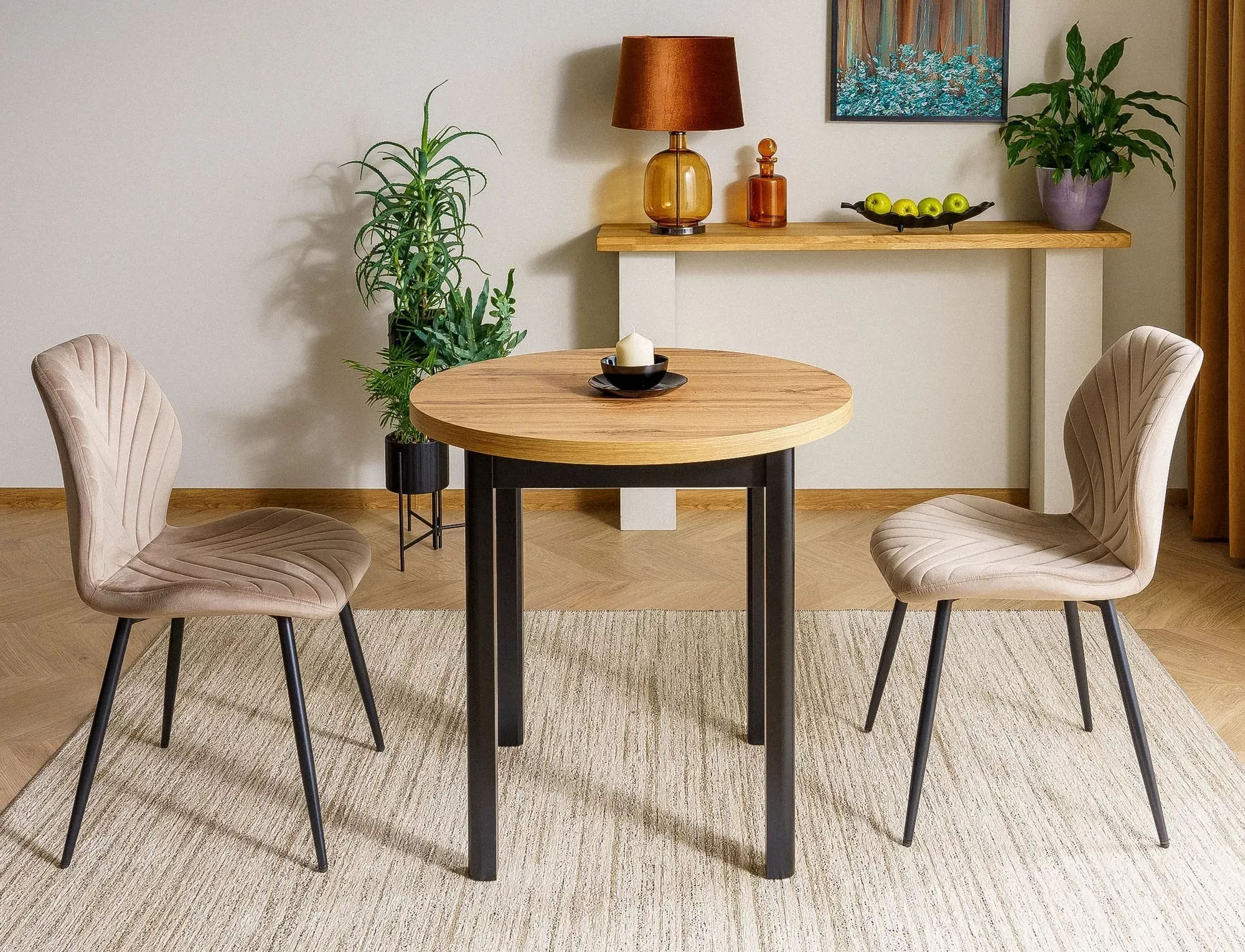 Stół jadalniany ADAM okrągły 80 cm dąb artisan/czarny - ADAMDACZFI80