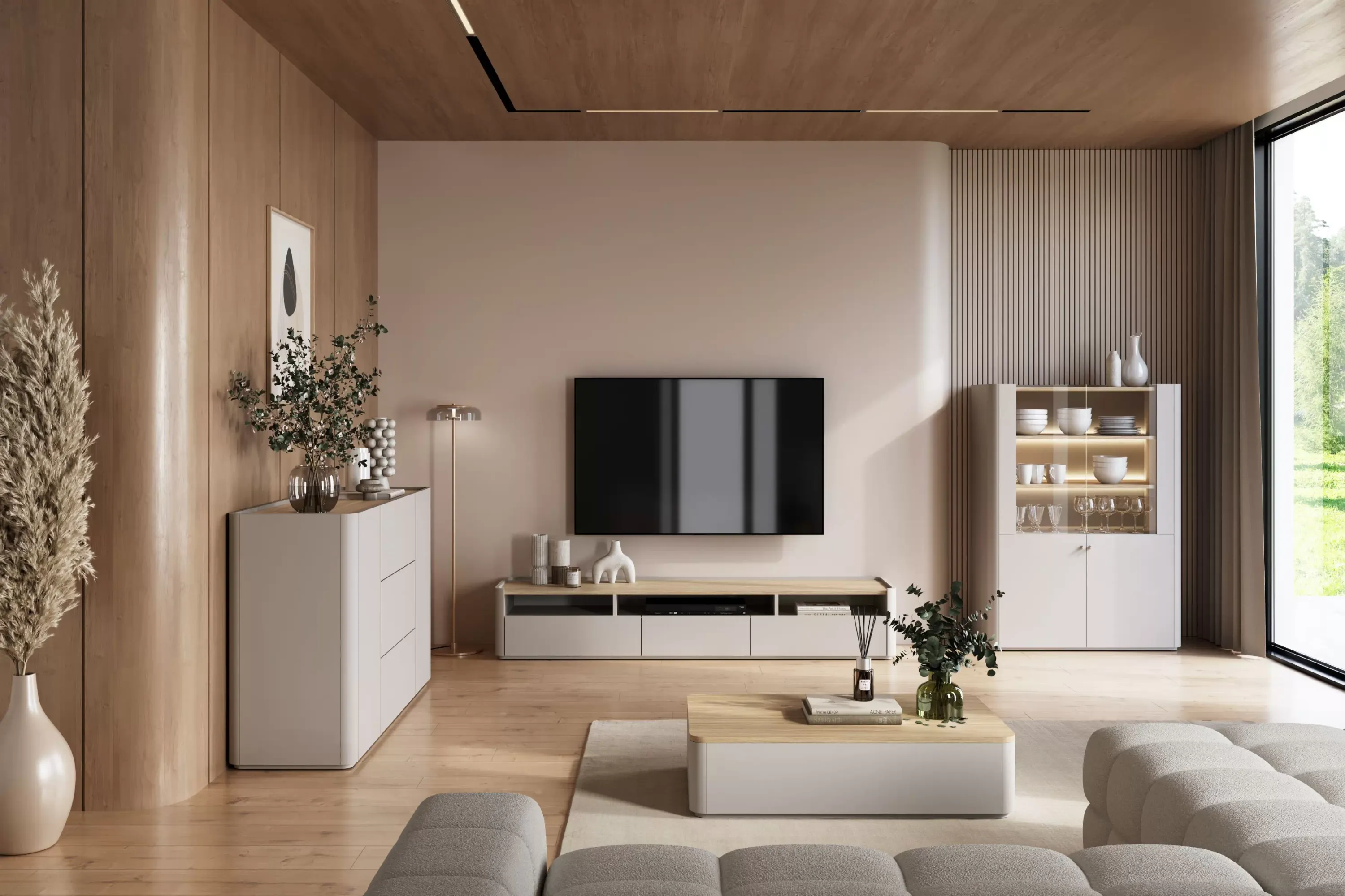Komoda 2-drzwiowa z 3 szufladami ELIVO 150cm cashmere dąb olejowany — zdjęcie 5