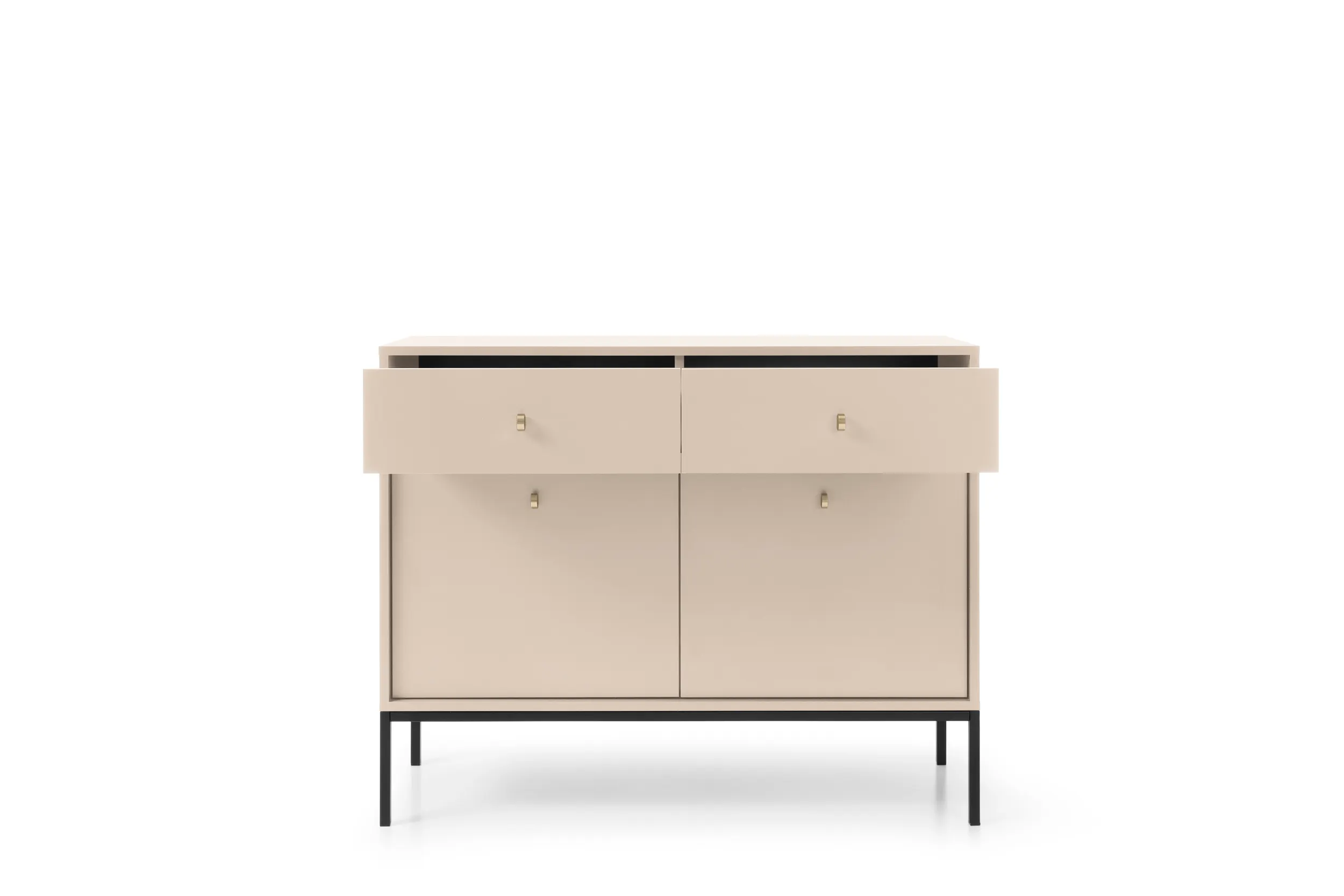 Komoda 2-drzwiowa z 2 szufladami MONO Piaskowy, Czarny - MONO_MKSZ104_PIASKCZ
