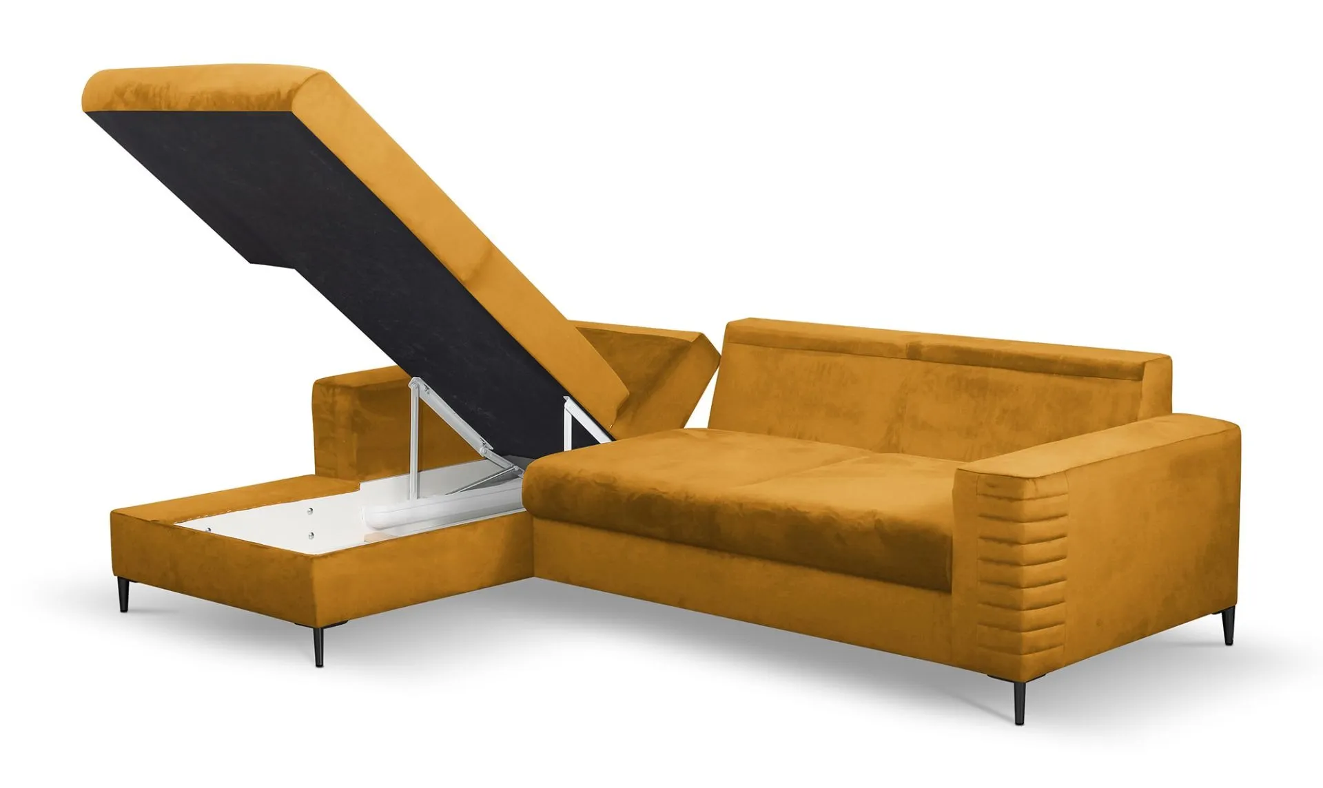 Narożnik rozkładany z pojemnikiem COLLIN VELLUTO 253 cm lewy musztardowy - COLILIN_NAR_VELLUTO8_L