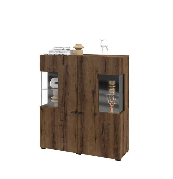 Komoda wysoka z witryną 2-drzwiowa COBY 46 dąb monastery czarne elementy 123x110x39cm Komoda wysoka z witryną 2-drzwiowa COBY 46 dąb monastery czarne elementy 123x110x39cm