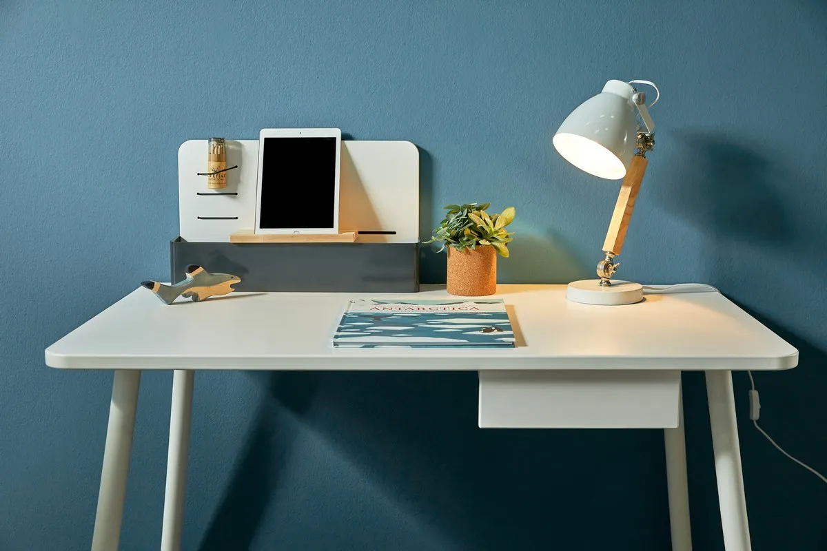 Biurko dziecięce drewniane białe KOMBI 120x67 z nadstawką i szufladą - 320-10