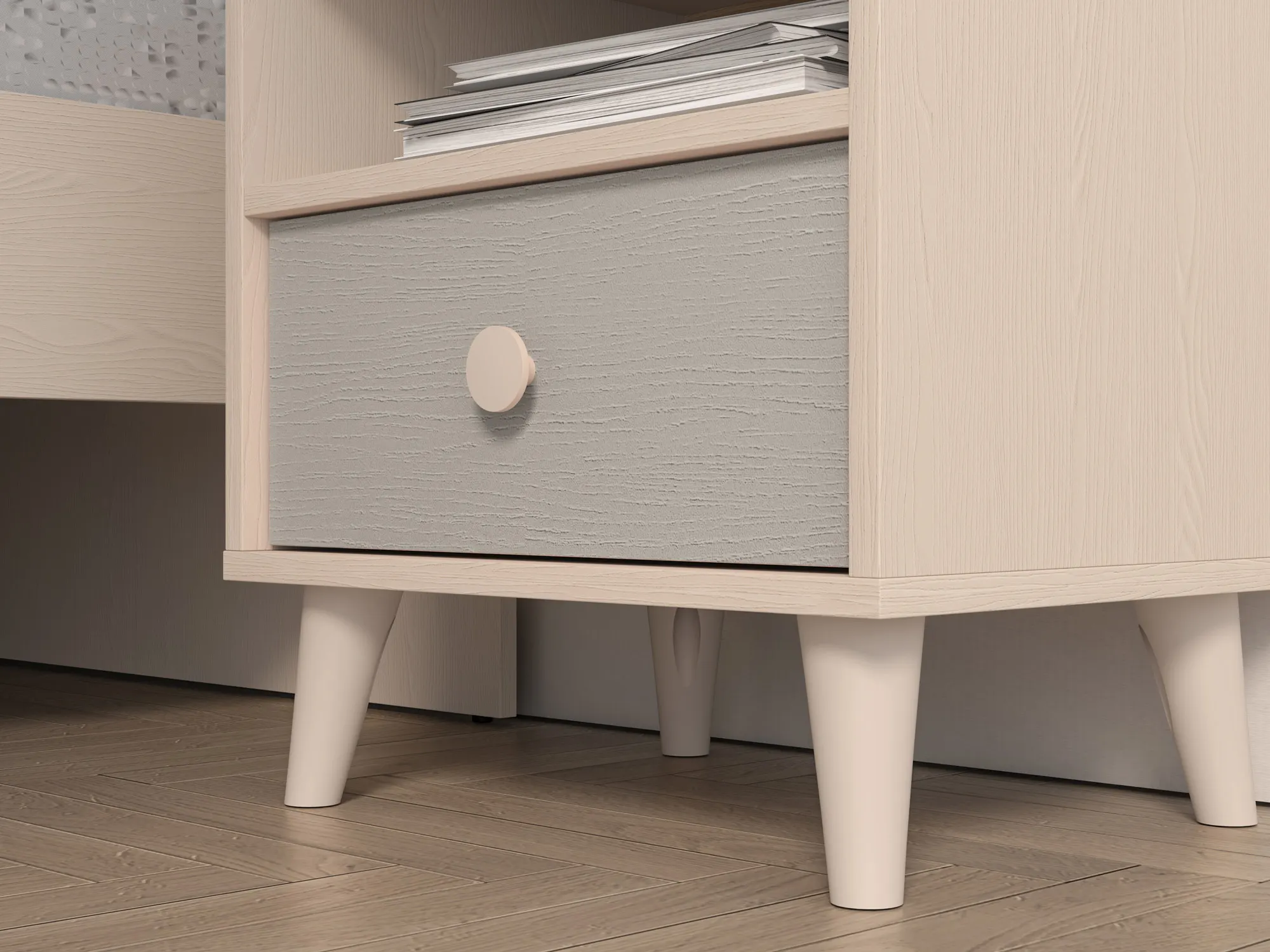 Szafka nocna z szufladą MEVEL 10 Piasek pustyni, szary pallad - 1MEVE10-002