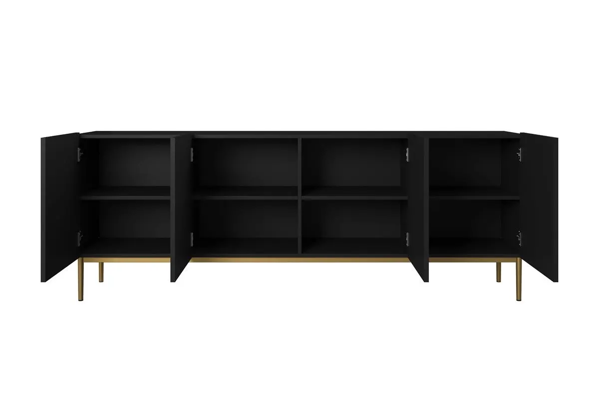 Komoda 4-drzwiowa NICOLE 200 - czarny mat - złoty stelaż - B_51780