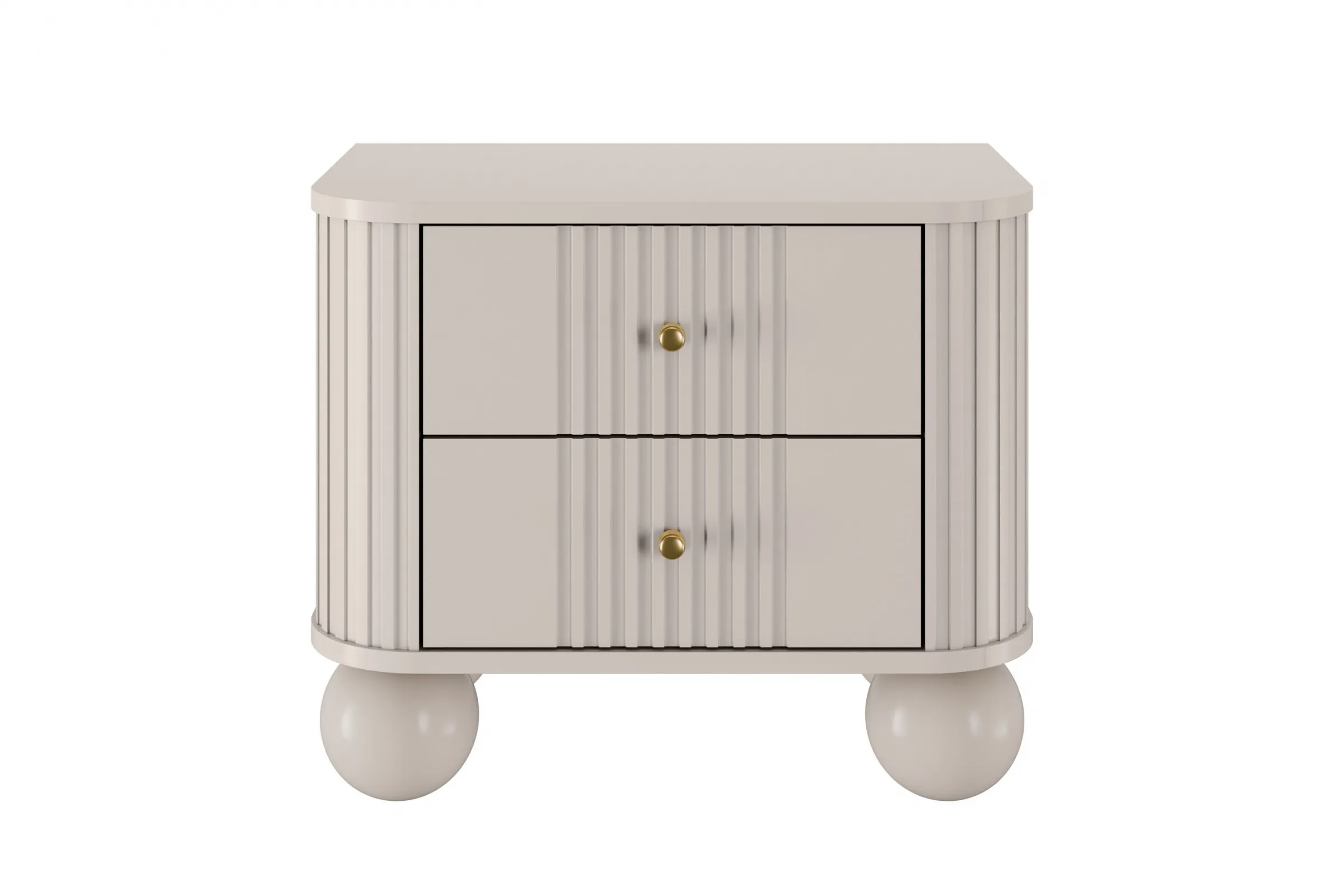 Szafka nocna z 2 szufladami VESPER 56 zestaw 2 sztuk ryflowany front cashmere złote uchwyty nogi kule - B_163828