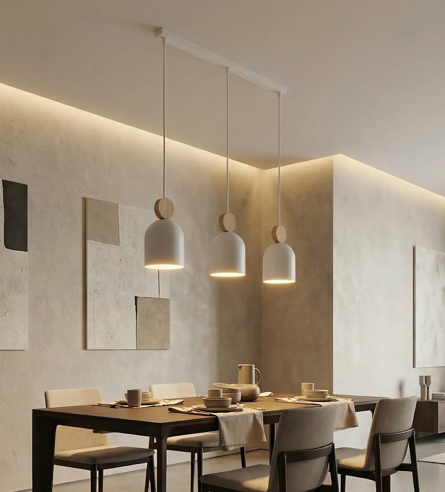 lampa wisząca, kinkiet, stół, jadalnia, kredowy beż