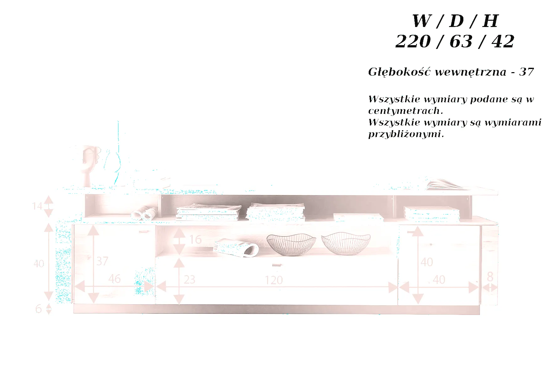 Szafka rtv dębowa drewniana PRESENT 220x47 3-drzwiowa - GK_103623090202