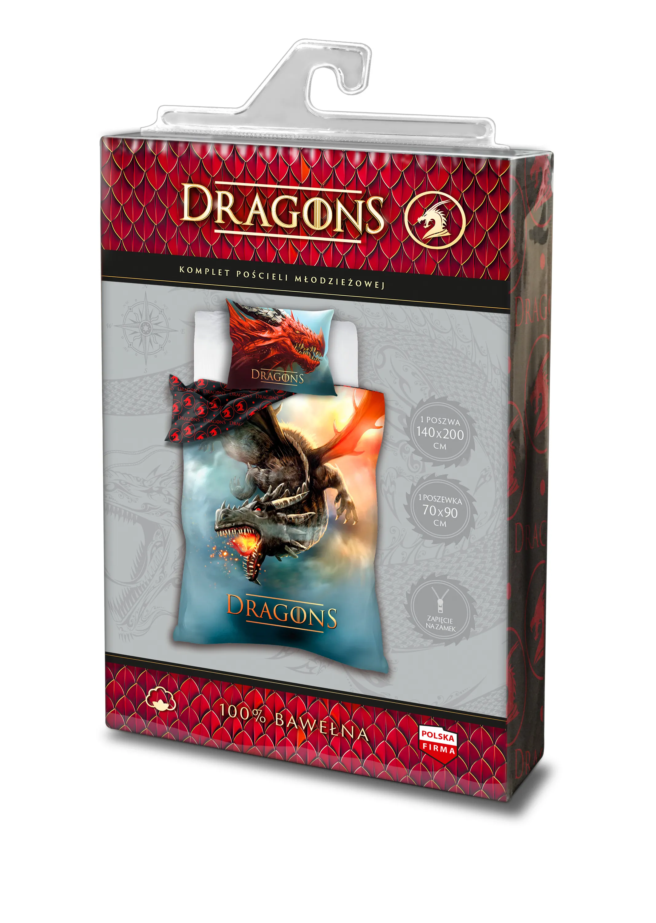 Pościel komplet młodzieżowy DRAGONS 028 bawełna 160X200+70X90 LATAJĄCY SMOK wielokolorowy - FARO_23923